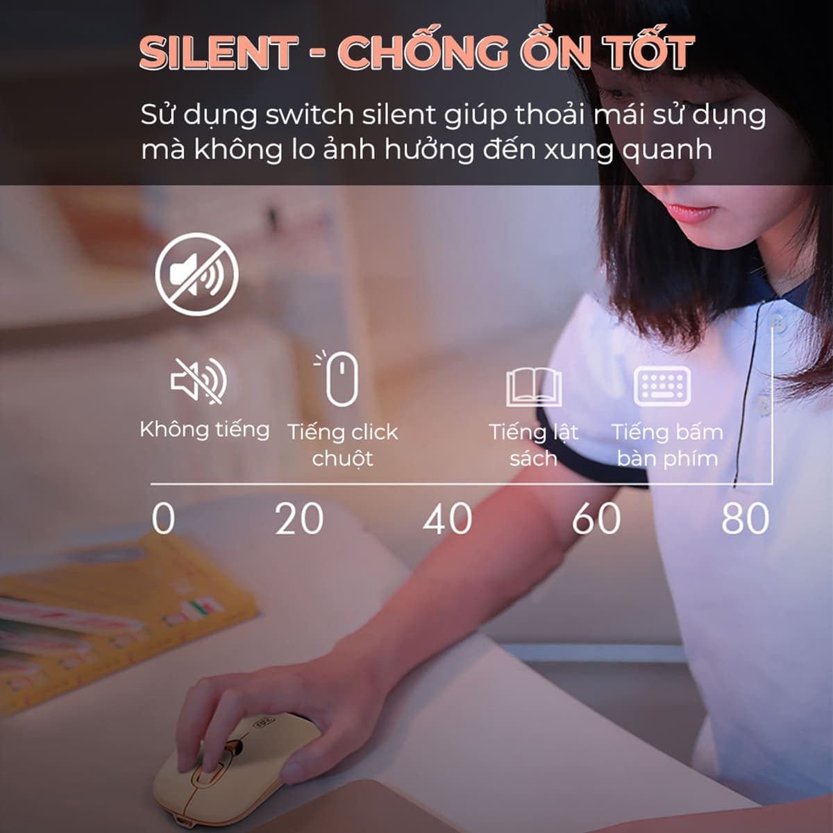 Chuột Bluetooth không dây Gaming Inphic Q8 - Sạc Pin, Màu Trà Sữa Đẹp, Giá Rẻ Cho PC Laptop - 7