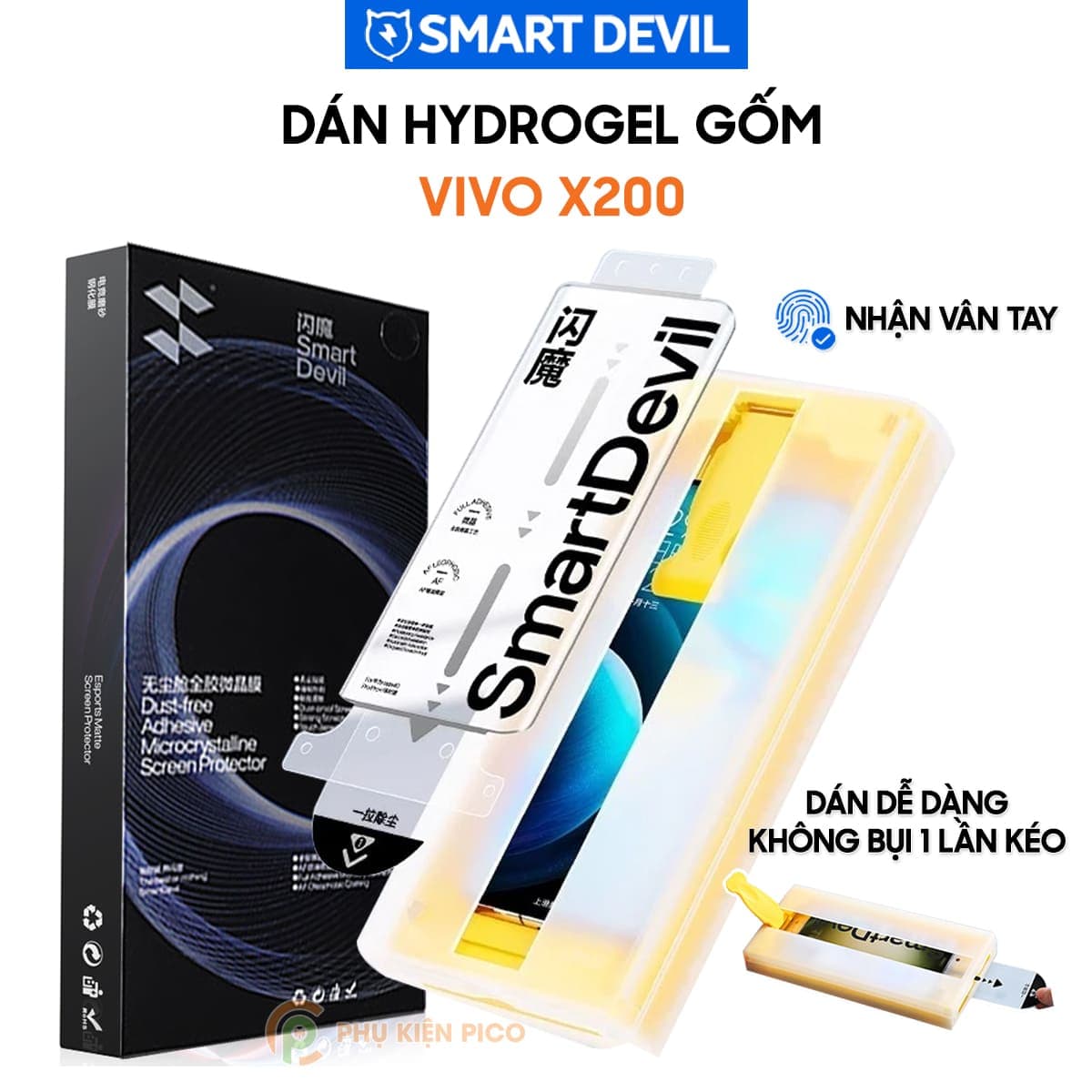 Dán màn hình Vivo X200 Hydrogel Gốm Smart Devil full màn hình nhận vân tay