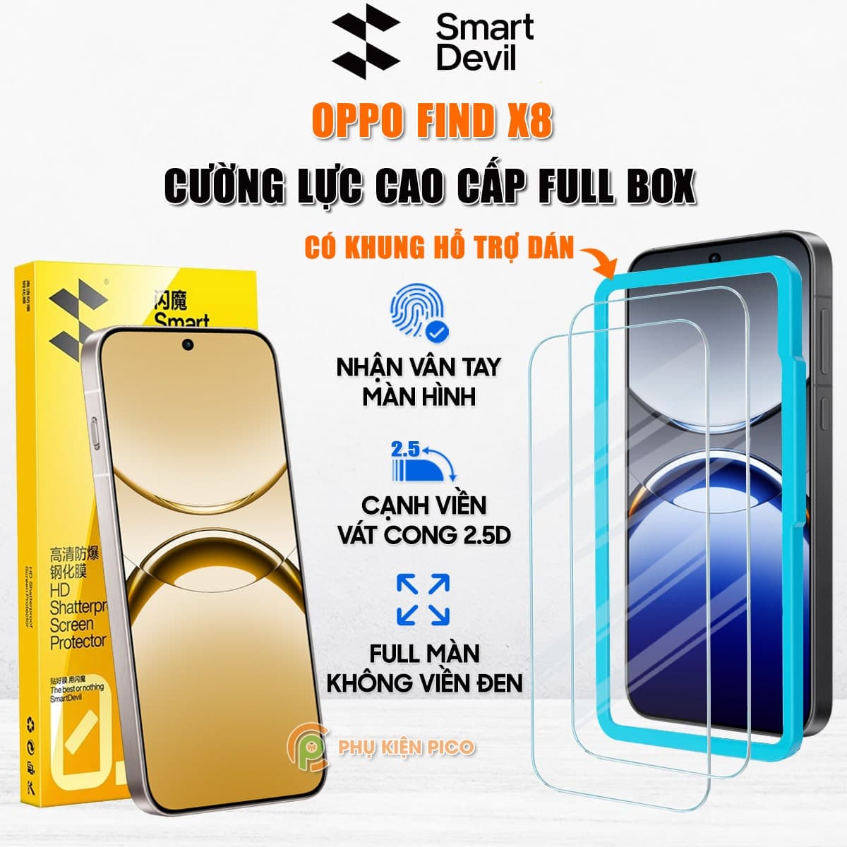 Kính cường lực Oppo Find X8 trong suốt full màn hình chính hãng Smart Devil