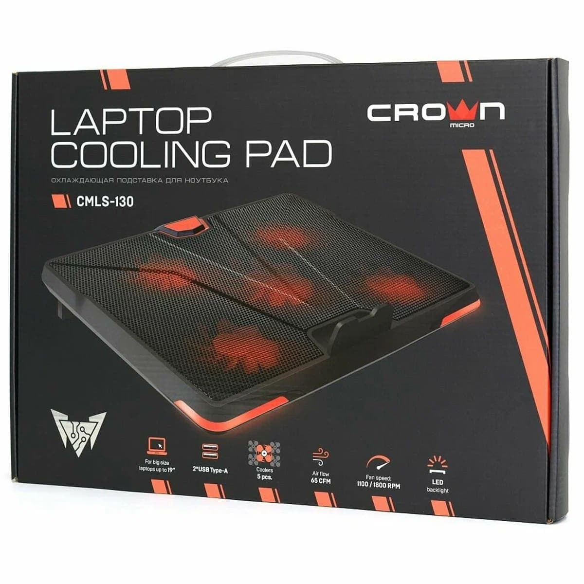 Đế Tản Nhiệt Laptop Gaming Crown CM130 5 Quạt, Giá Đỡ Laptop 19 Inch, Làm Mát Nhanh, Chống Ồn - 9