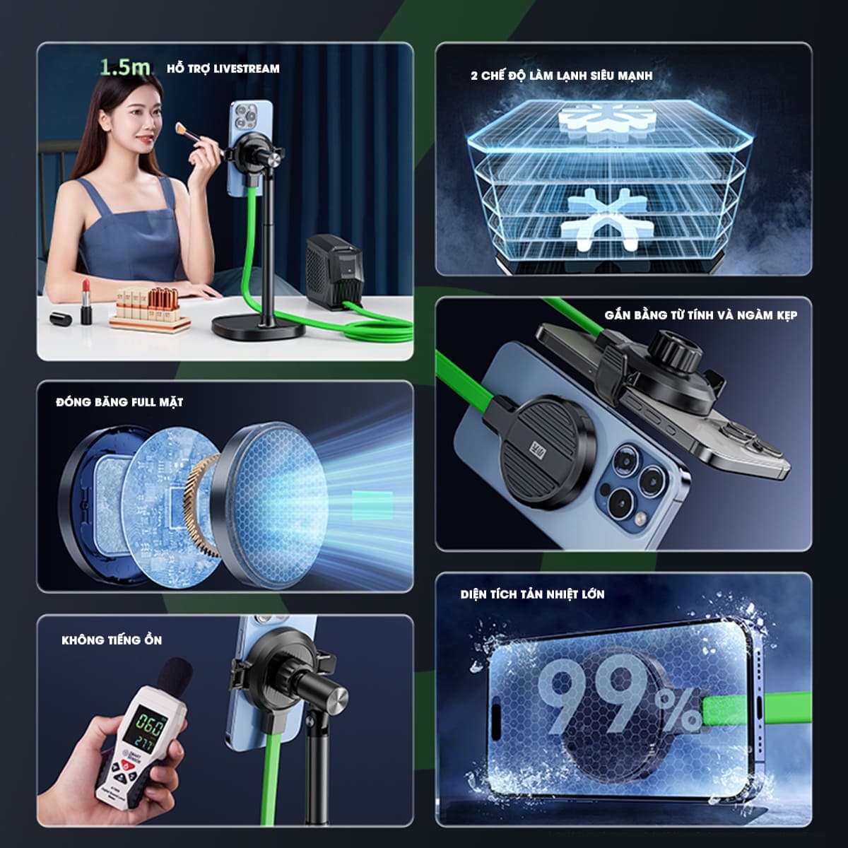 Quạt tản nhiệt điện thoại máy tính bảng XL29 sò lạnh nước từ tính hiệu năng cao đóng băng full mặt - 2