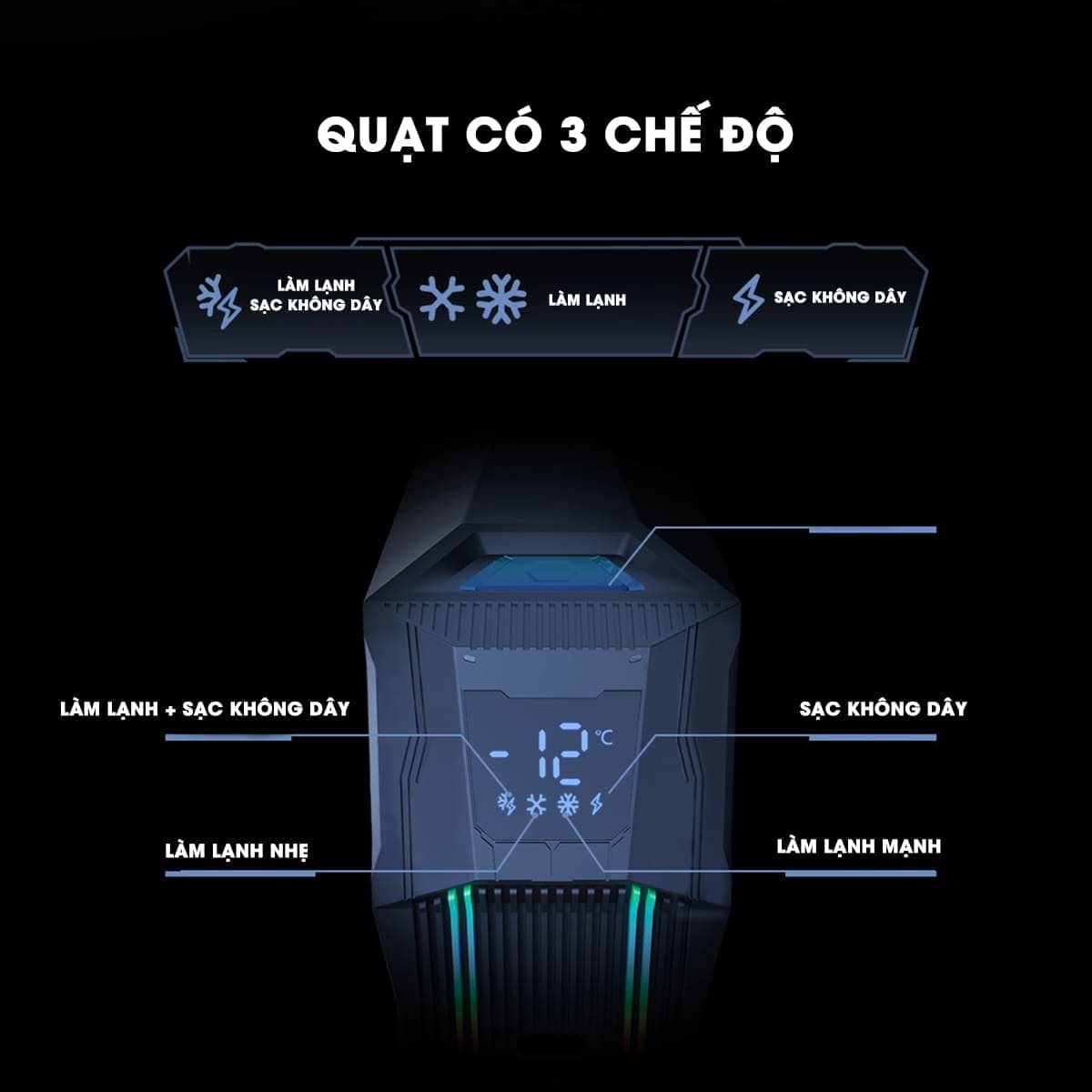 Quạt tản nhiệt điện thoại máy tính bảng XL30 sò lạnh nước từ tính hiệu năng cao có sạc không dây 15W - 9