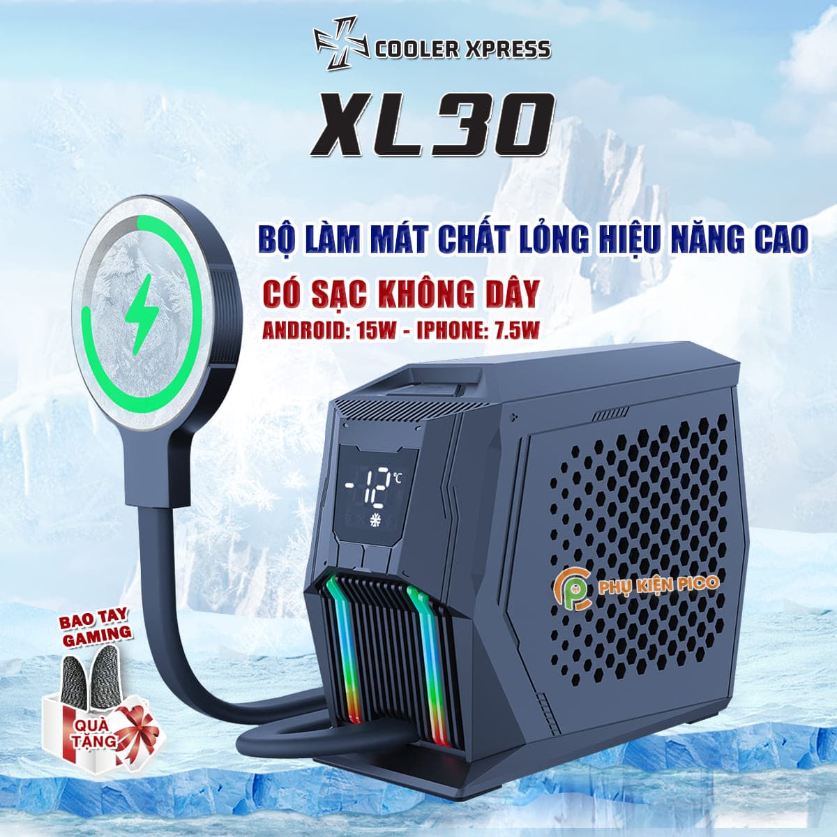 Quạt tản nhiệt điện thoại máy tính bảng XL30 sò lạnh nước từ tính hiệu năng cao có sạc không dây 15W