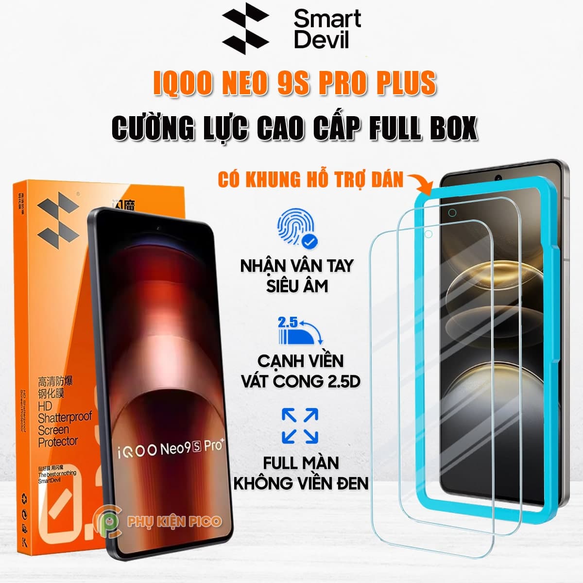 Kính cường lực iQOO Neo9S Pro Plus trong suốt full màn hình chính hãng Smart Devil