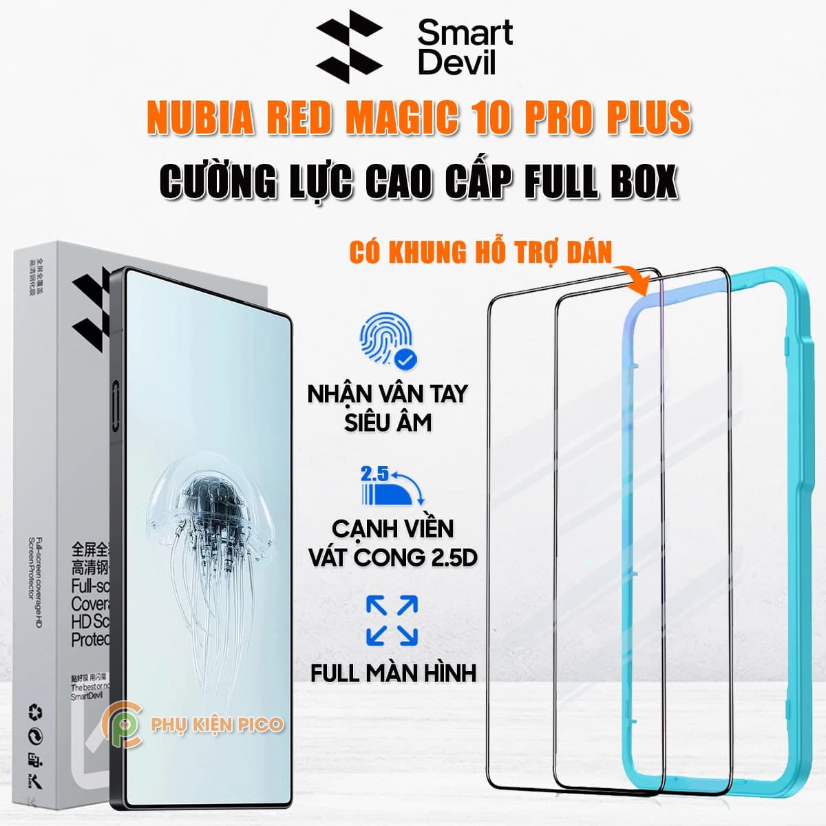 Kính cường lực Red Magic 10 Pro Plus full màn hình viền đen siêu mỏng chính hãng Smart Devil