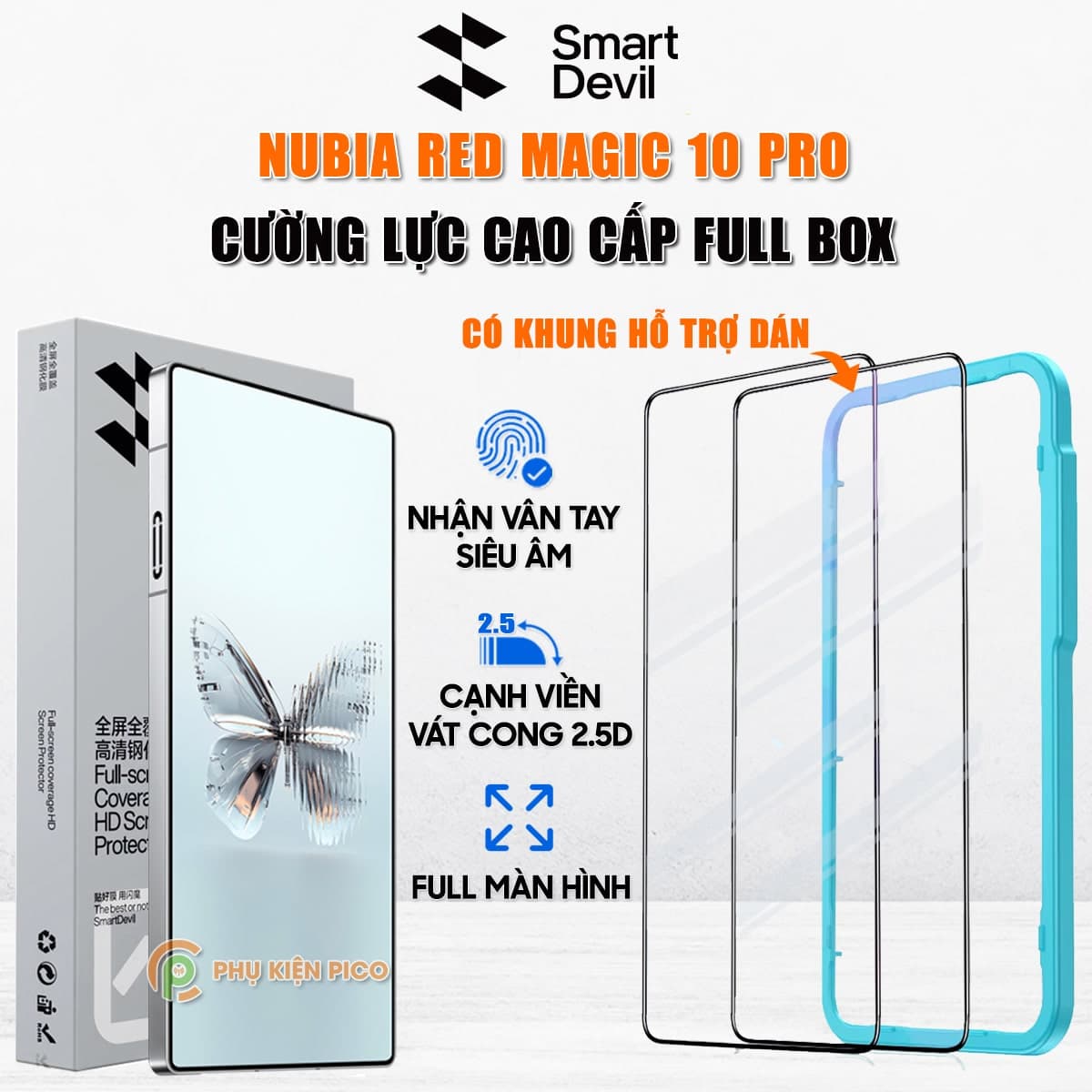 Kính cường lực Red Magic 10 Pro full màn hình viền đen siêu mỏng chính hãng Smart Devil