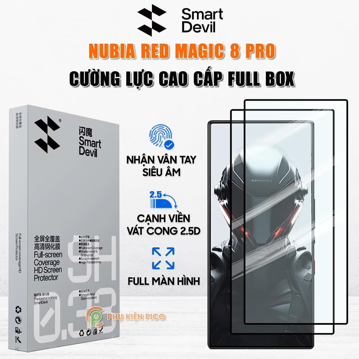 Kính cường lực Red Magic 8 Pro full màn hình viền đen siêu mỏng chính hãng Smart Devil
