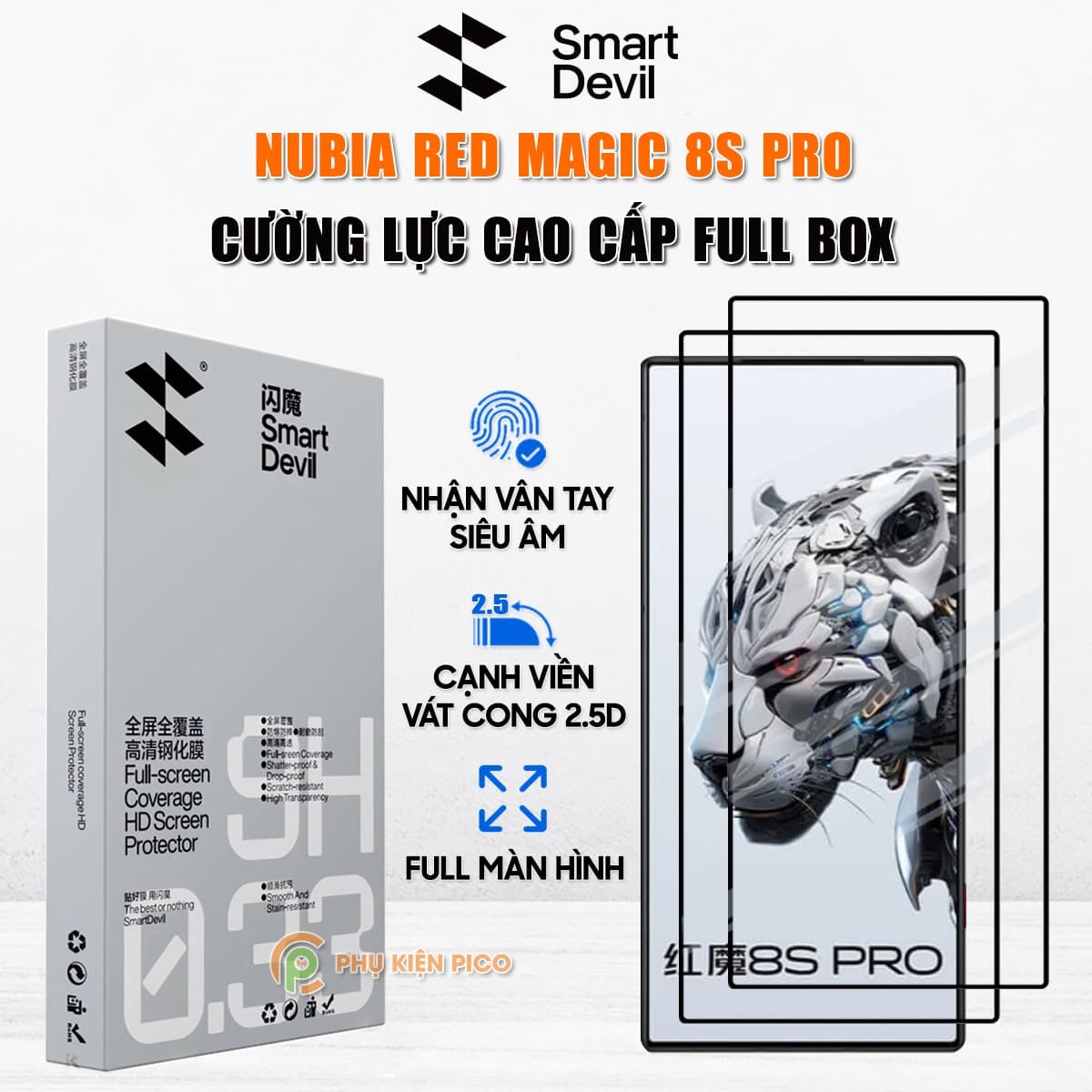 Kính cường lực Red Magic 8S Pro full màn hình viền đen siêu mỏng chính hãng Smart Devil