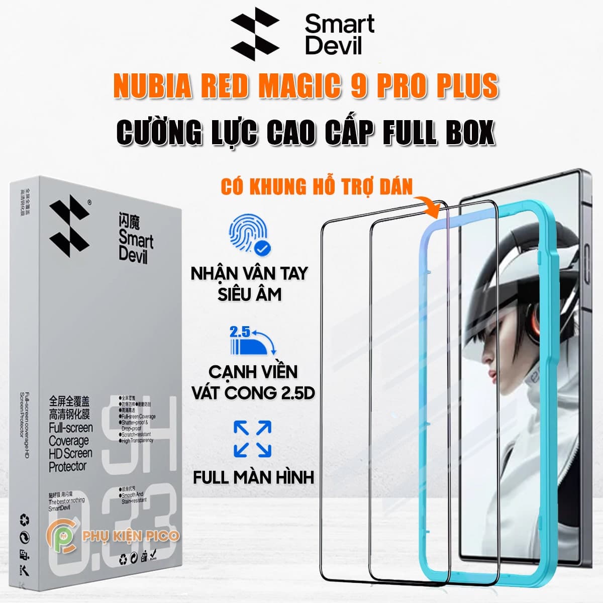 Kính cường lực Red Magic 9 Pro Plus full màn hình viền đen siêu mỏng chính hãng Smart Devil