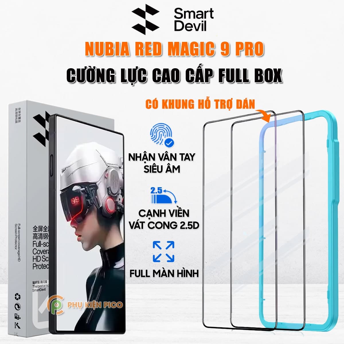 Kính cường lực Red Magic 9 Pro full màn hình viền đen siêu mỏng chính hãng Smart Devil