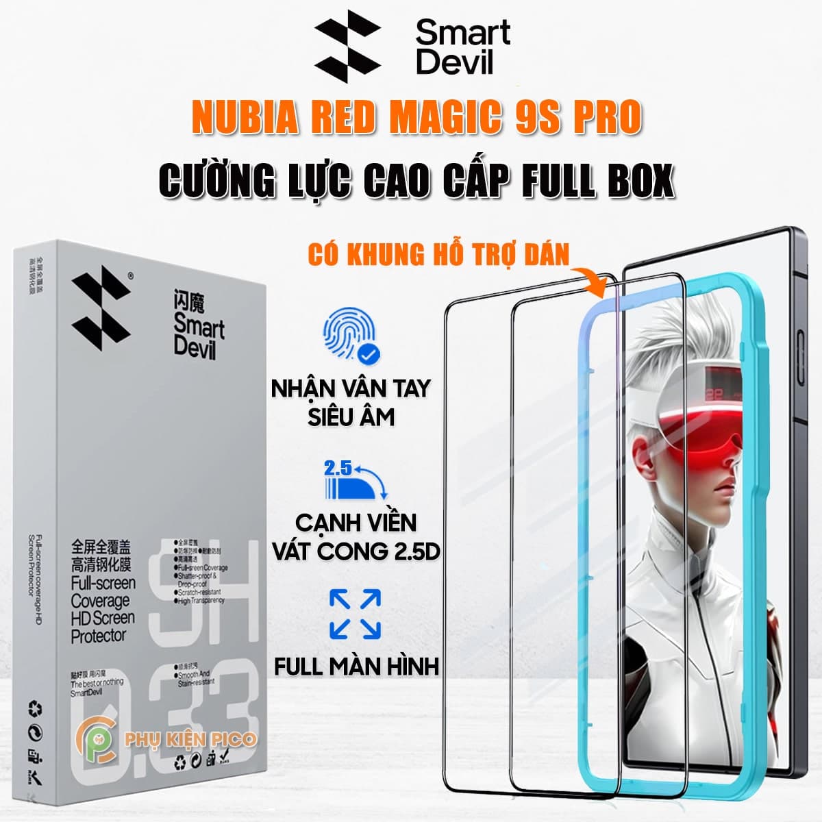 Kính cường lực Red Magic 9S Pro full màn hình viền đen siêu mỏng chính hãng Smart Devil