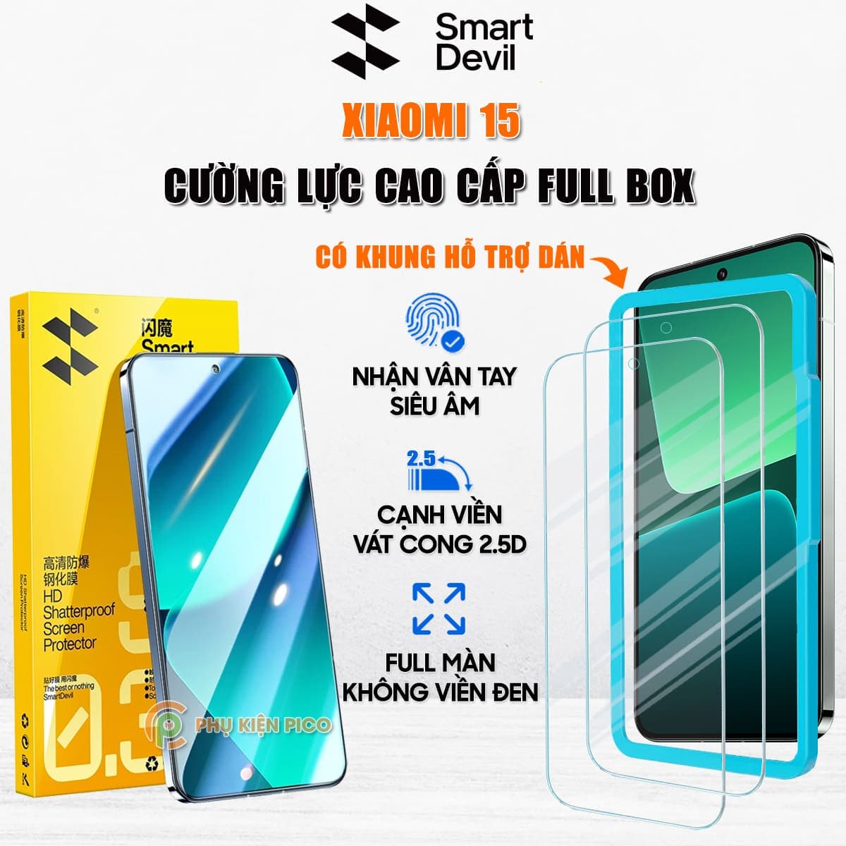 Kính cường lực Xiaomi 15 trong suốt full màn hình chính hãng Smart Devil