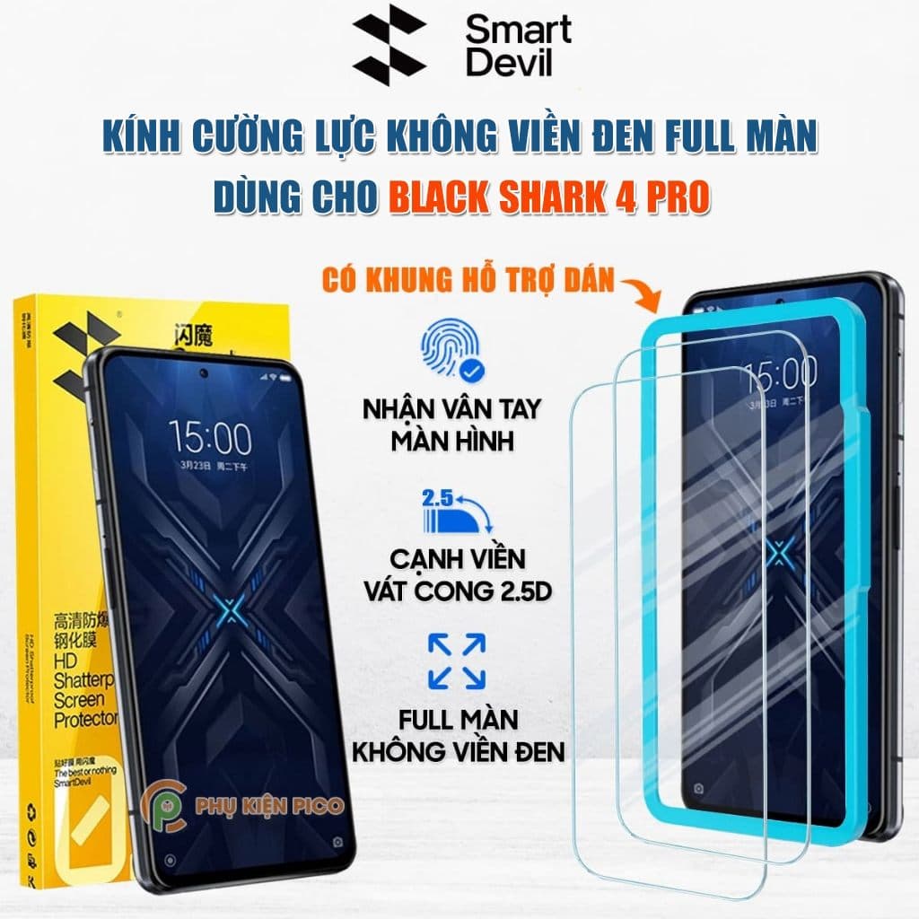Kính cường lực Xiaomi Black Shark 4 Pro trong suốt full màn hình chính hãng Smart Devil