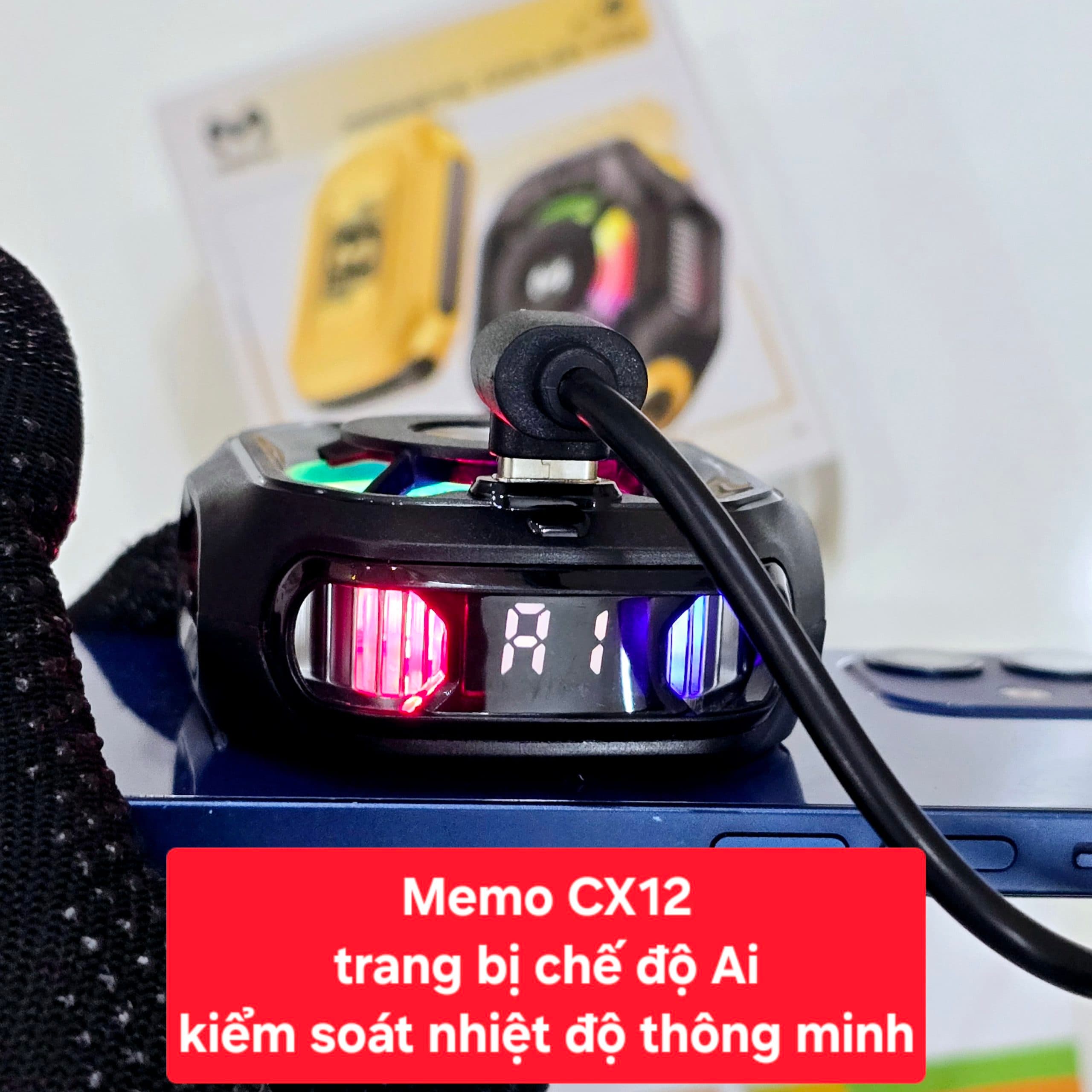Quạt tản nhiệt điện thoại Memo CX12 sò lạnh không dây từ tính AI Led RGB Gaming thế hệ mới đóng băng full mặt - 4