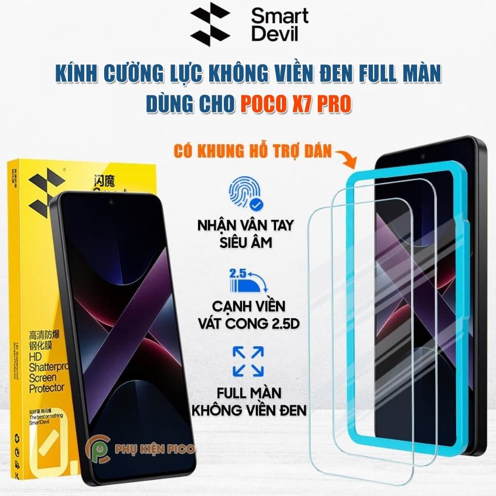 Kính cường lực Xiaomi Poco X7 Pro trong suốt full màn hình chính hãng Smart Devil