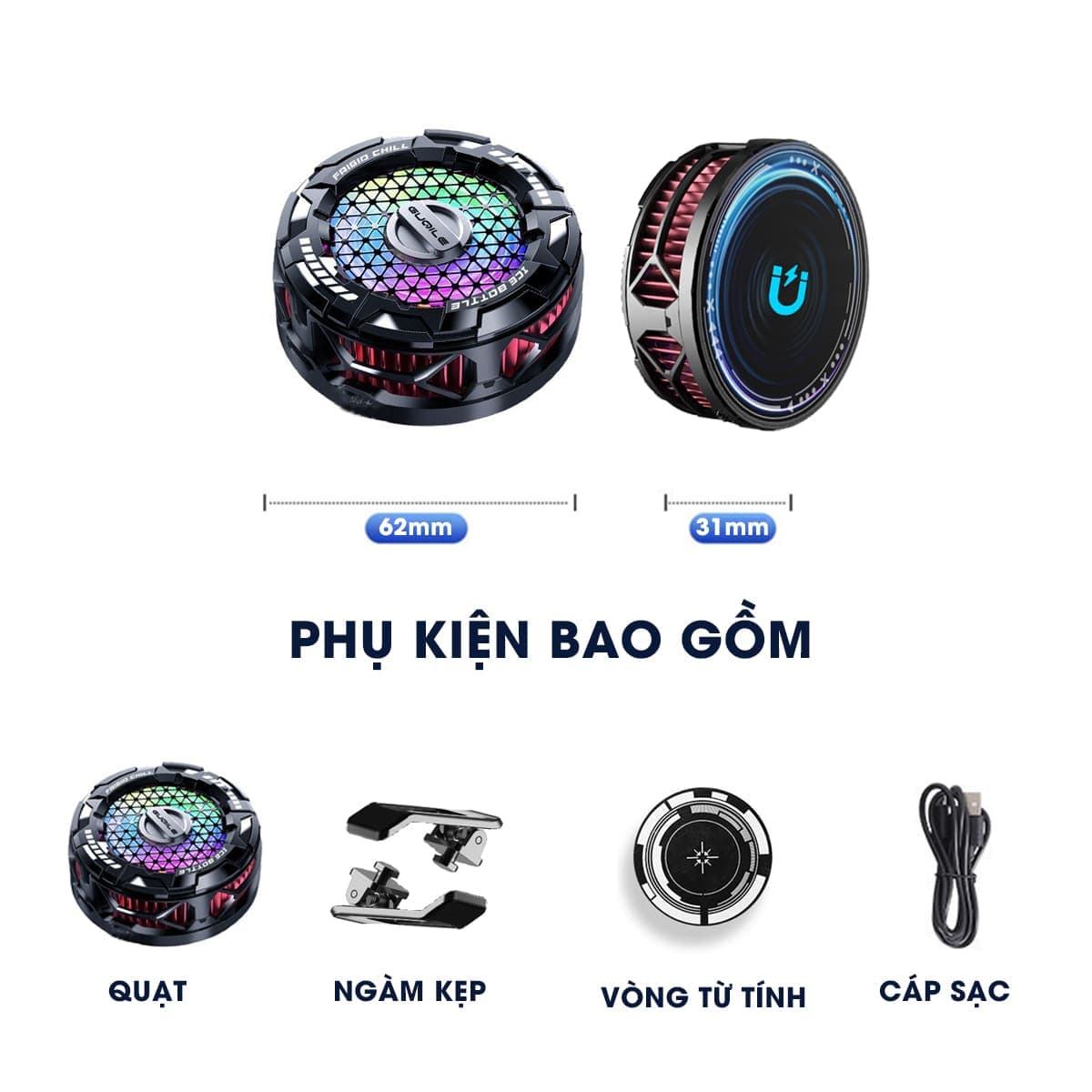 Quạt tản nhiệt sò lạnh điện thoại máy tính bảng FS02 Pro sò lạnh 36x36mm đóng băng full mặt 23W led RGB - 2