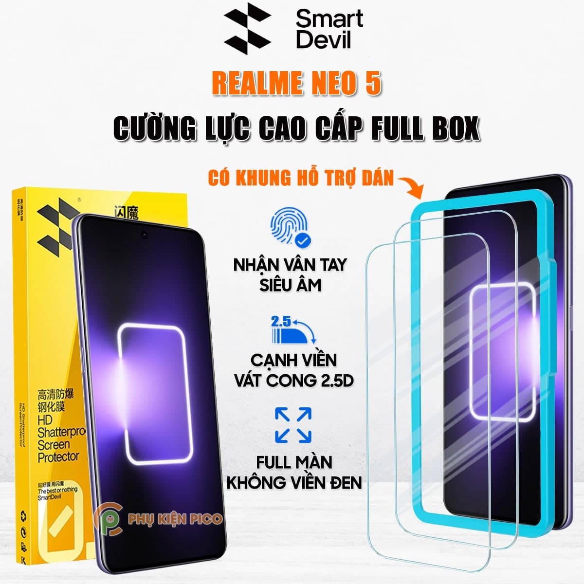 Kính cường lực Realme Neo5 trong suốt full màn hình chính hãng Smart Devil