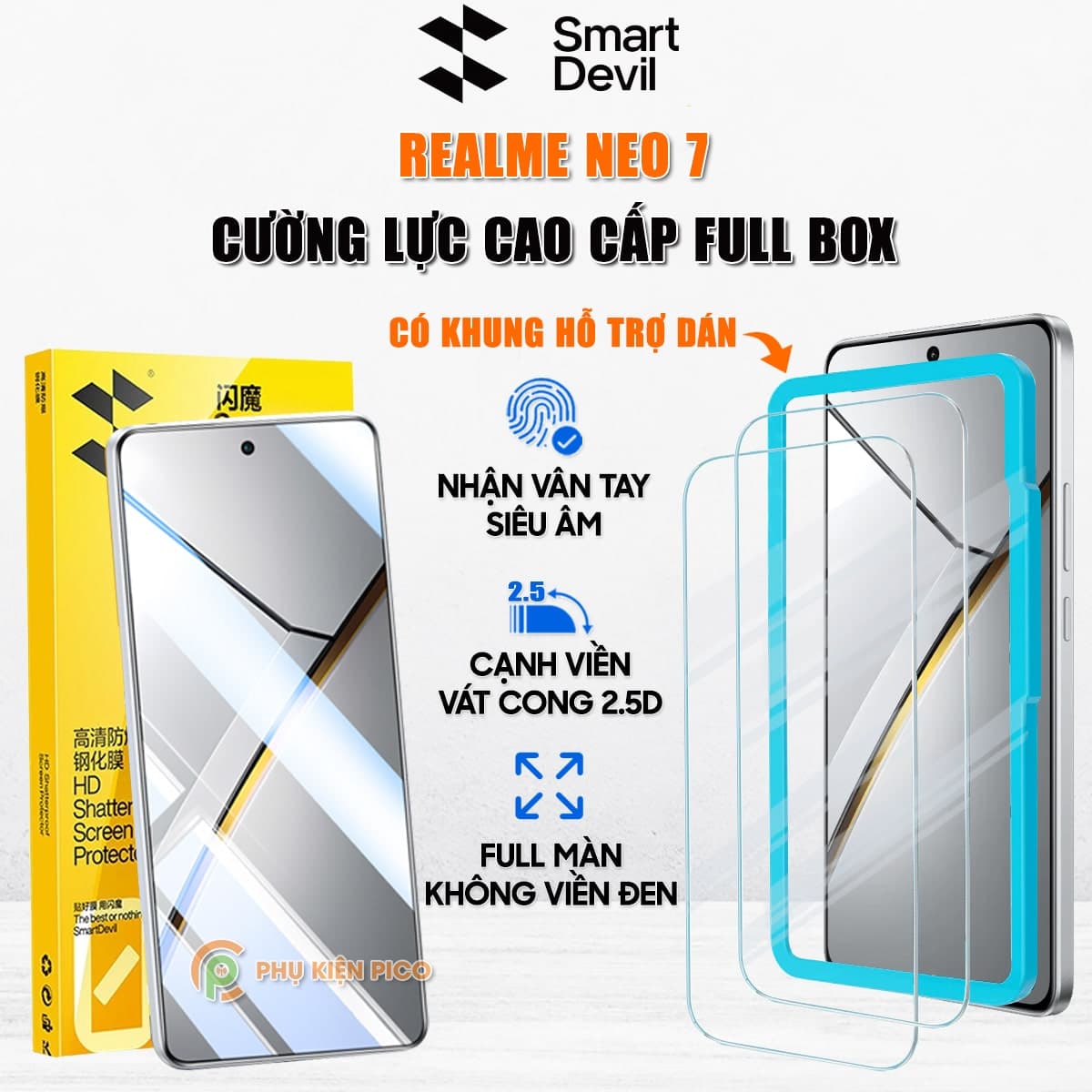 Kính cường lực Realme Neo7 trong suốt full màn hình chính hãng Smart Devil