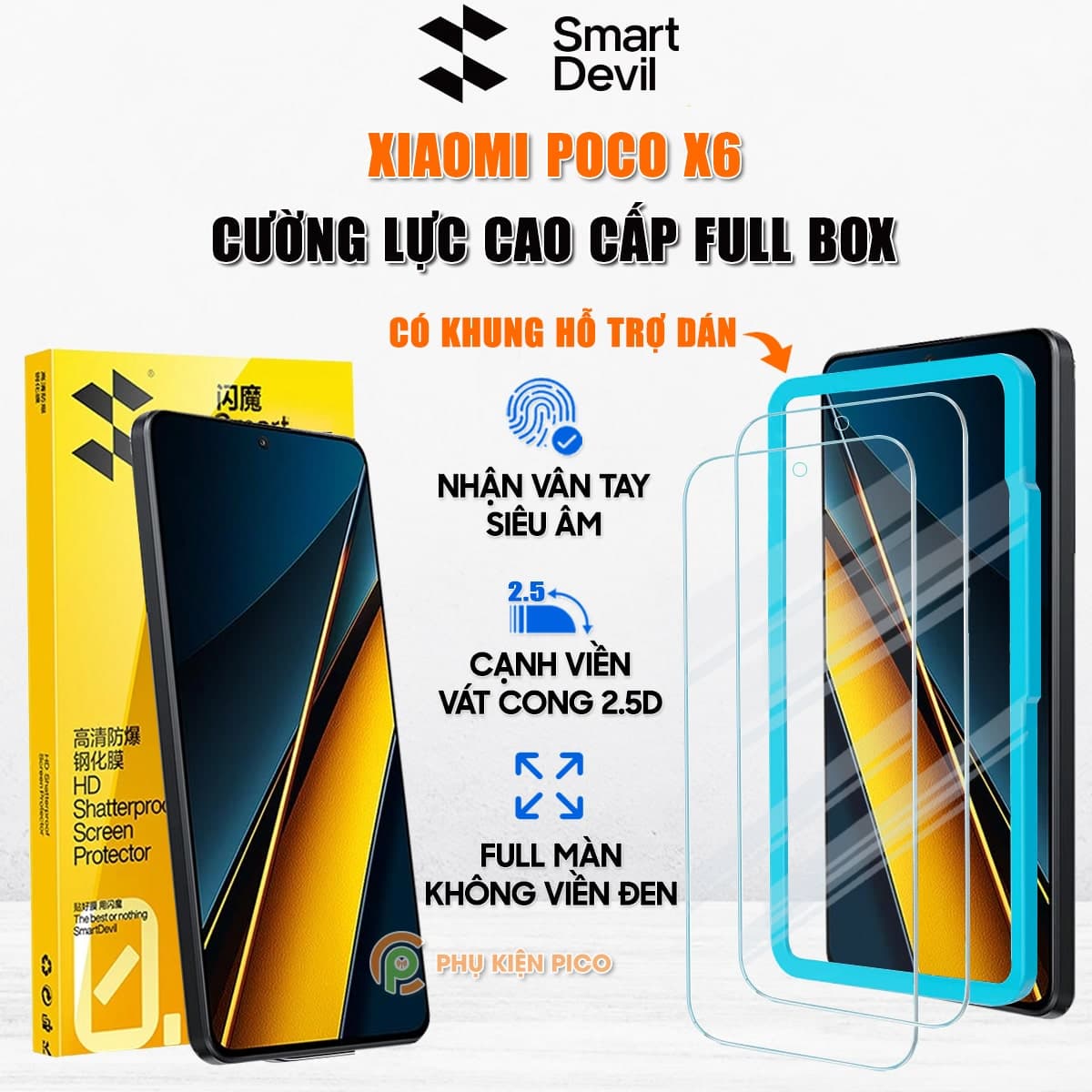 Kính cường lực Xiaomi Poco X6 trong suốt full màn hình chính hãng Smart Devil
