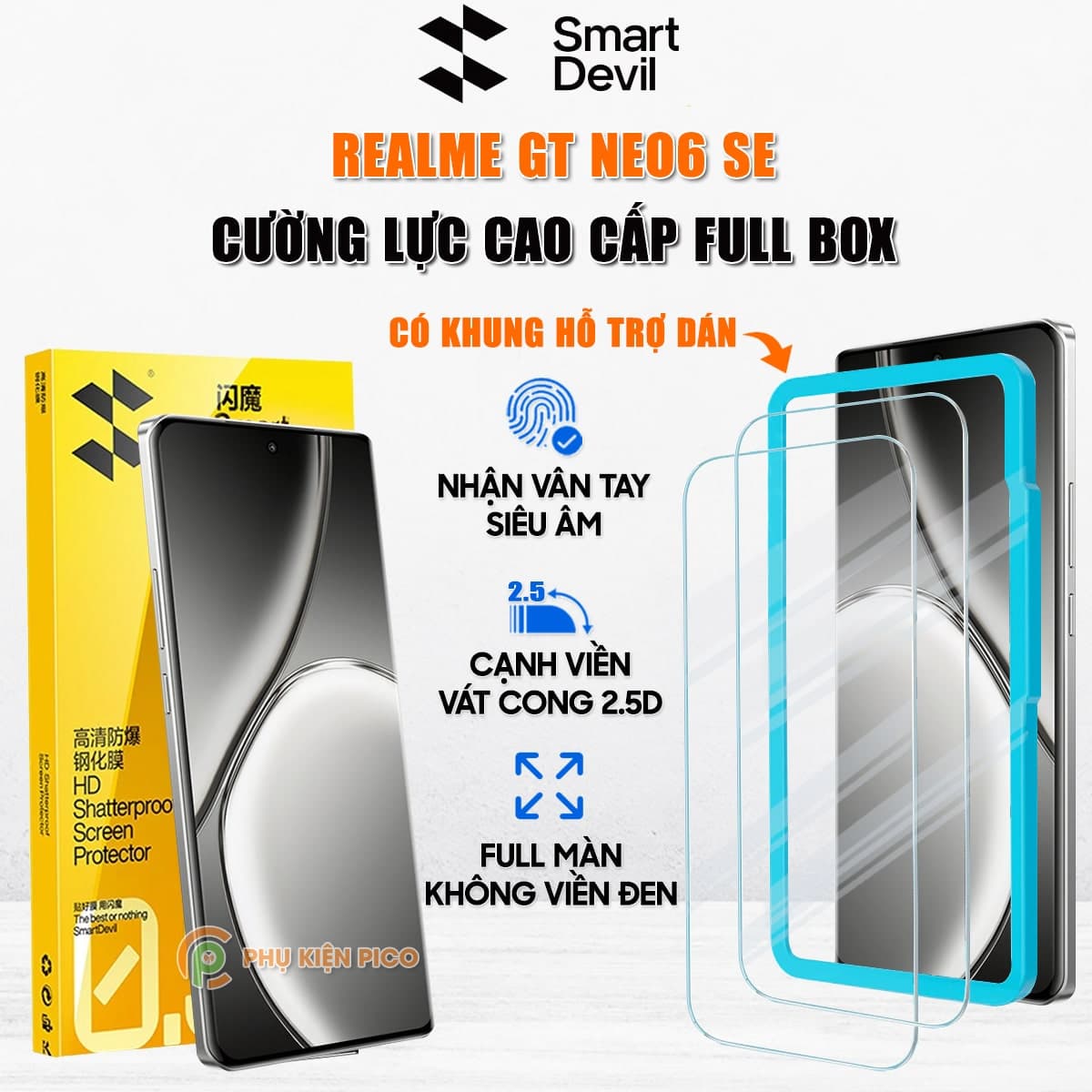 Kính cường lực Realme GT Neo6 SE trong suốt full màn hình chính hãng Smart Devil