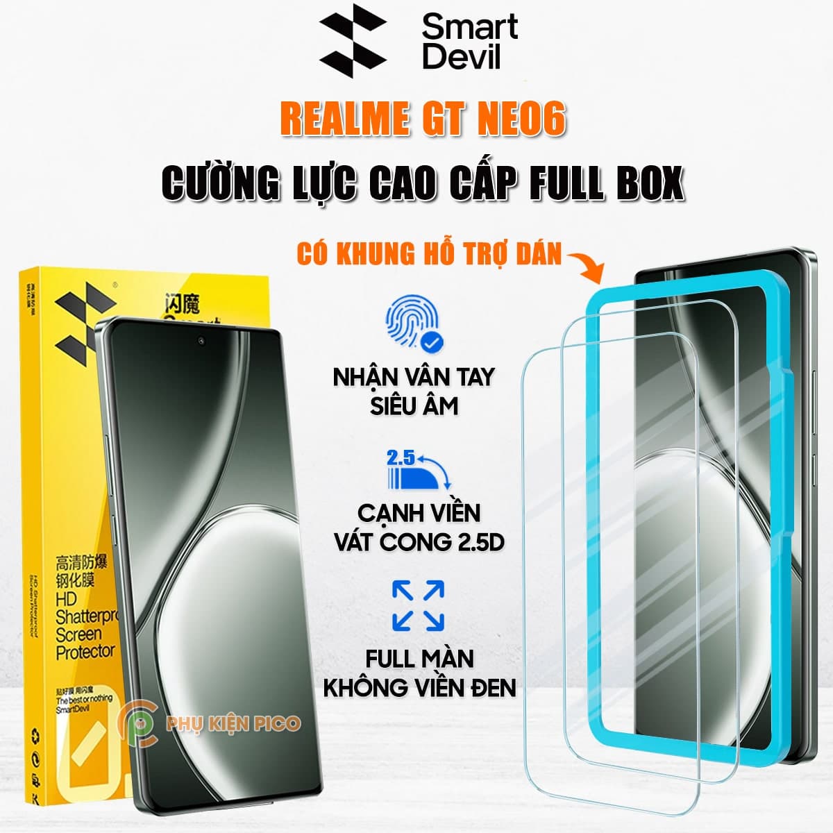 Kính cường lực Realme GT Neo6 trong suốt full màn hình chính hãng Smart Devil