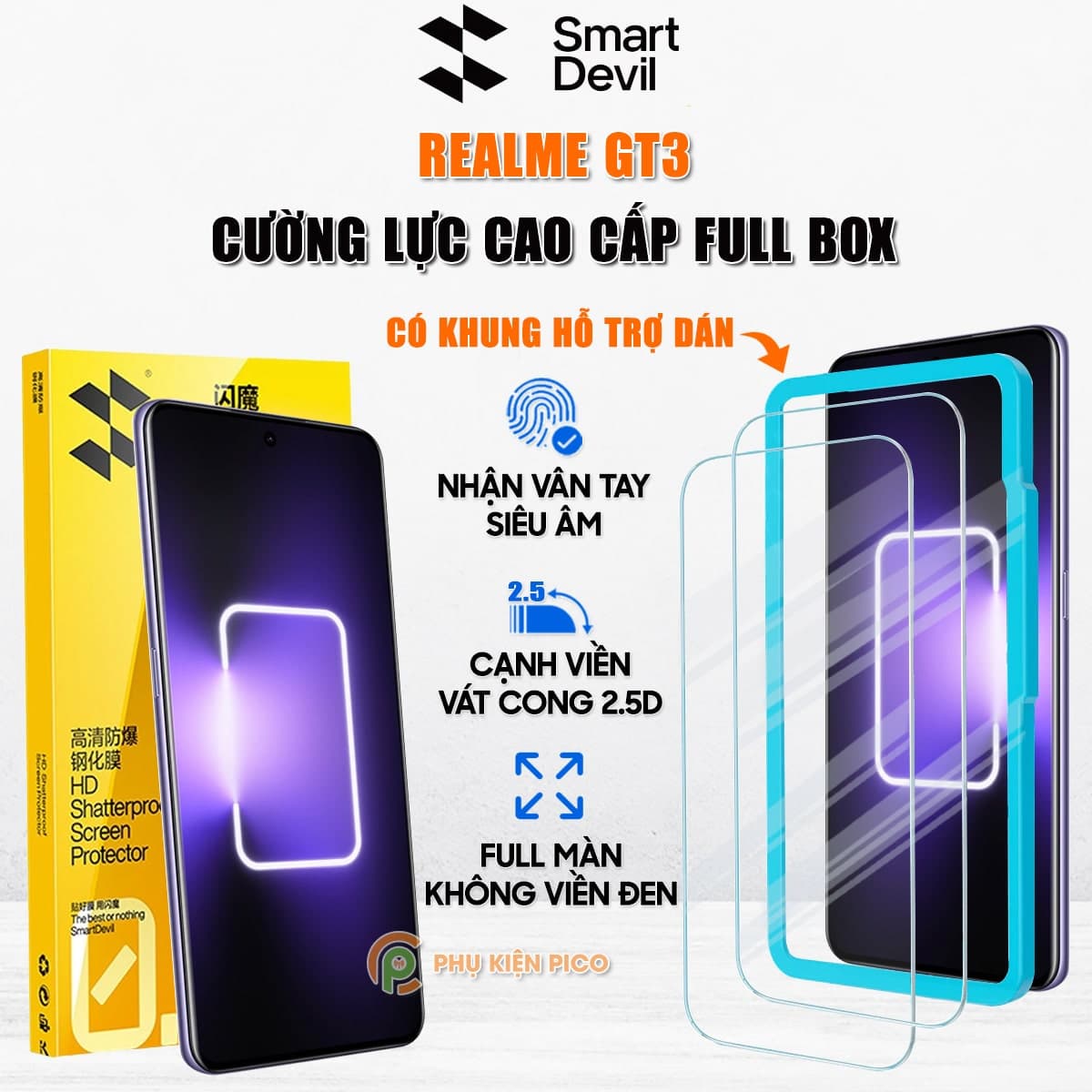 Kính cường lực Realme GT3 trong suốt full màn hình chính hãng Smart Devil