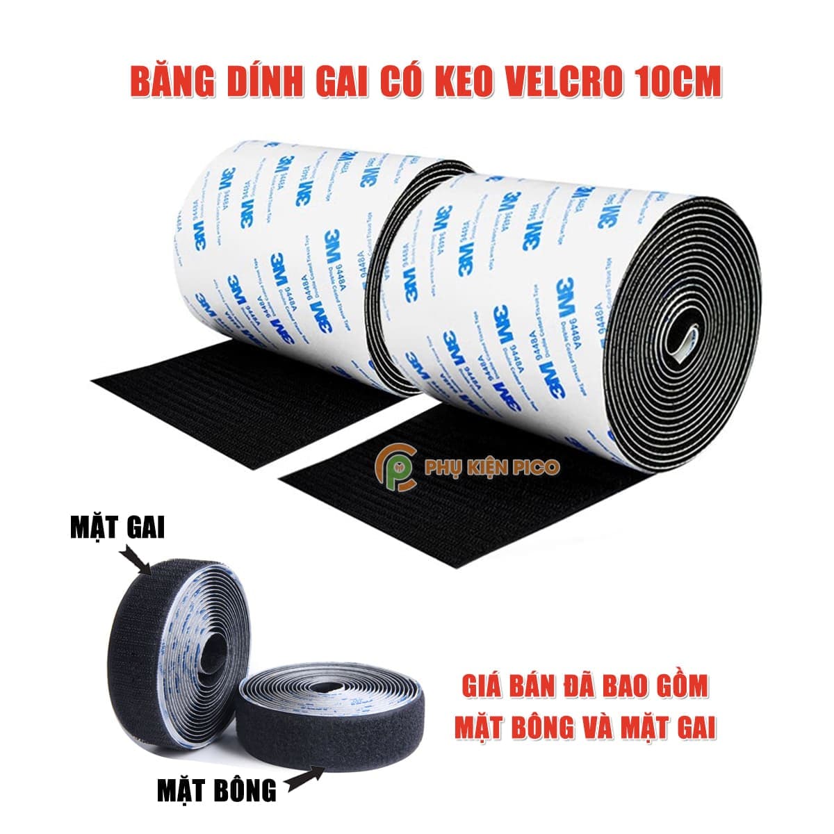Băng gai dính 2 mặt có keo sẵn siêu dính bản 10cm, nhám dính, khoá nhám Velcro miếng dán vải 2 mặt dán giày, túi xách, quần áo