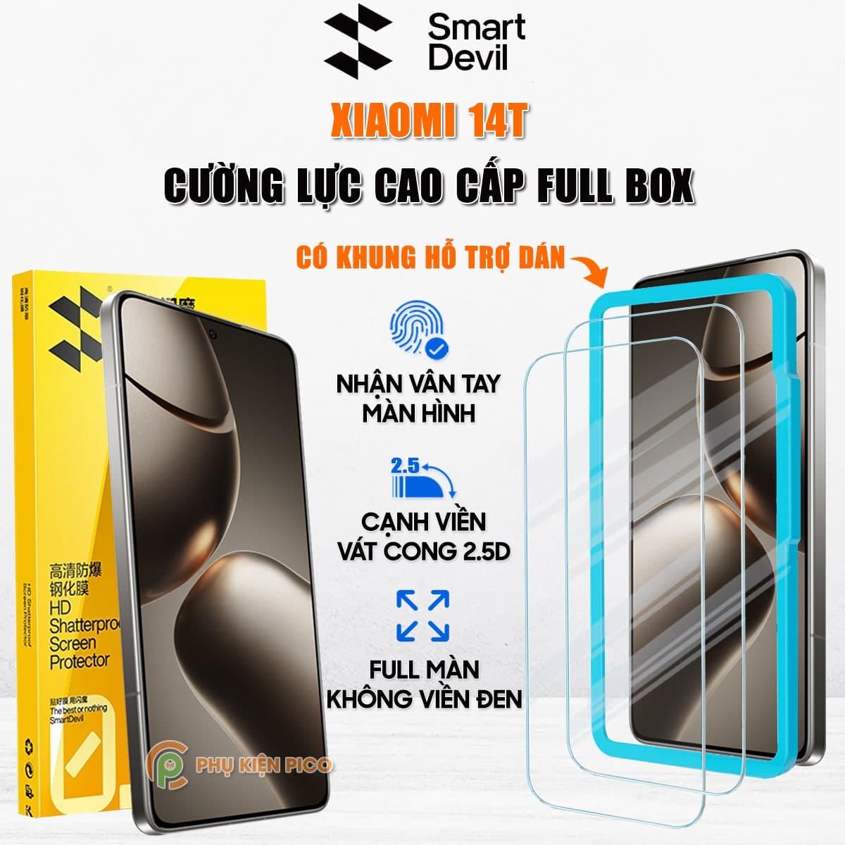 Kính cường lực Xiaomi 14T trong suốt full màn hình chính hãng Smart Devil