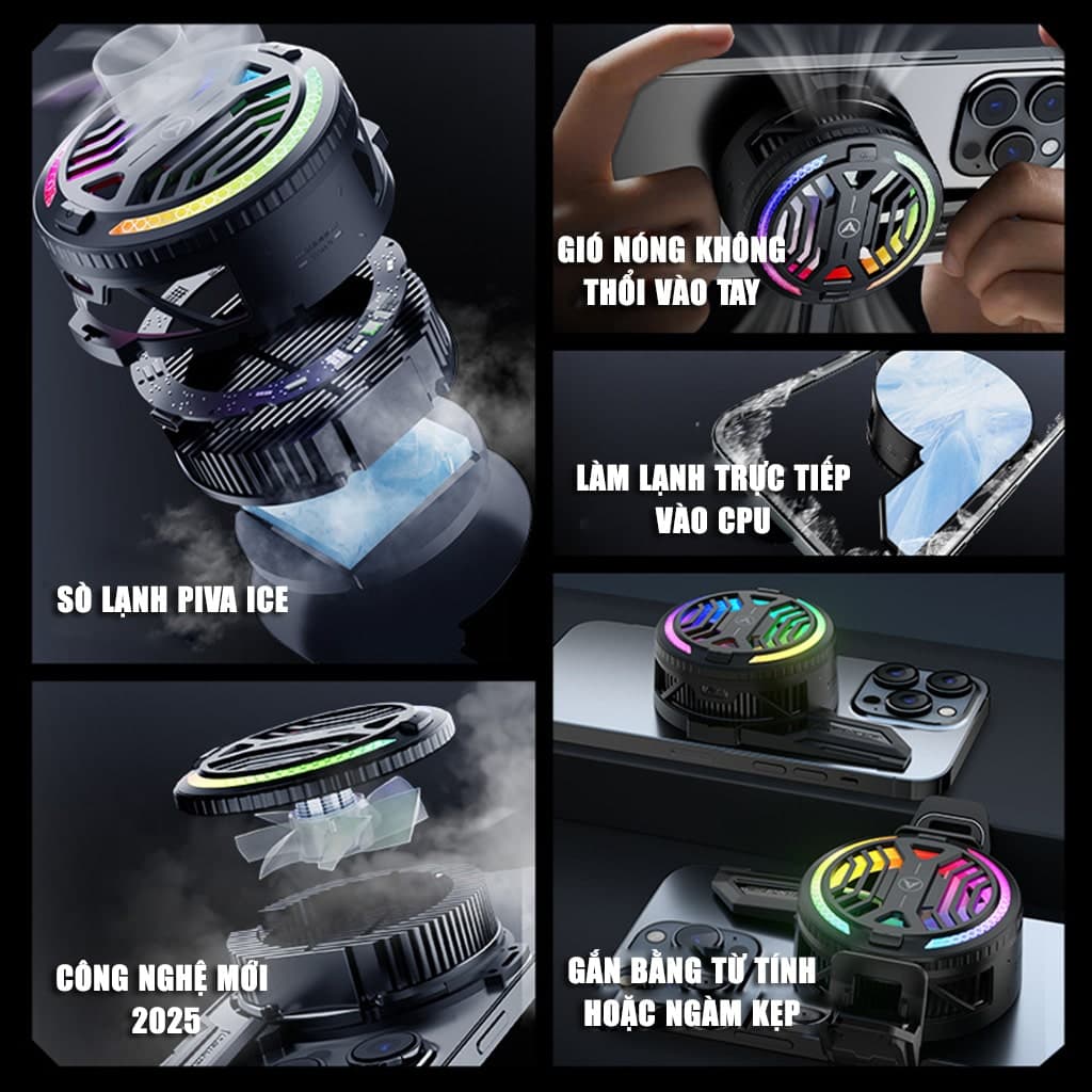 Quạt tản nhiệt điện thoại sò lạnh Piva B20 công suất 20W sò lạnh 36x36mm led RGB Gaming - 3