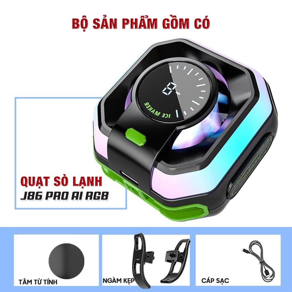 Quạt tản nhiệt điện thoại J86 Pro JS86 HK5 Pro AI Led RGB Rainbow Gaming sò lạnh từ tính thế hệ mới đóng băng full mặt - 2