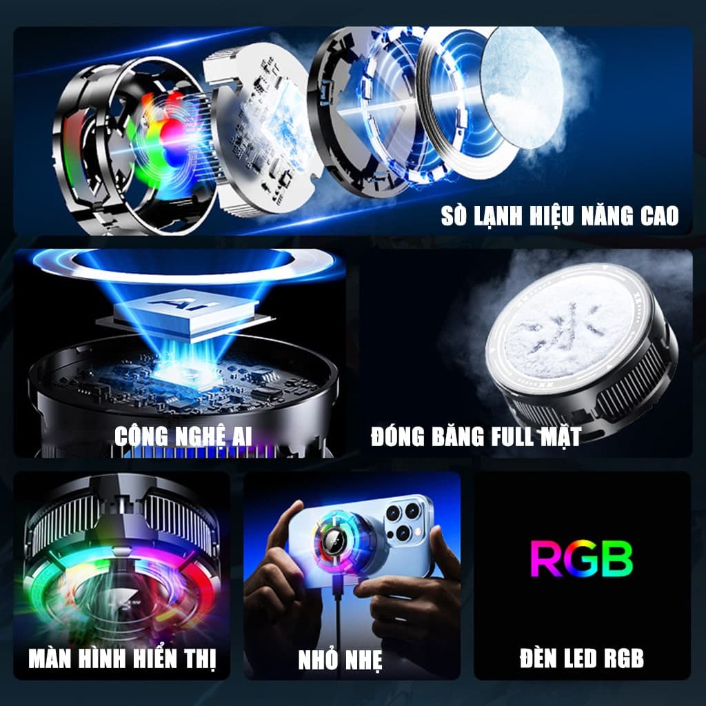 Quạt tản nhiệt điện thoại sò lạnh từ tính Memo CX15 Pro AI RGB Gaming thế hệ mới đóng băng bề mặt - 3