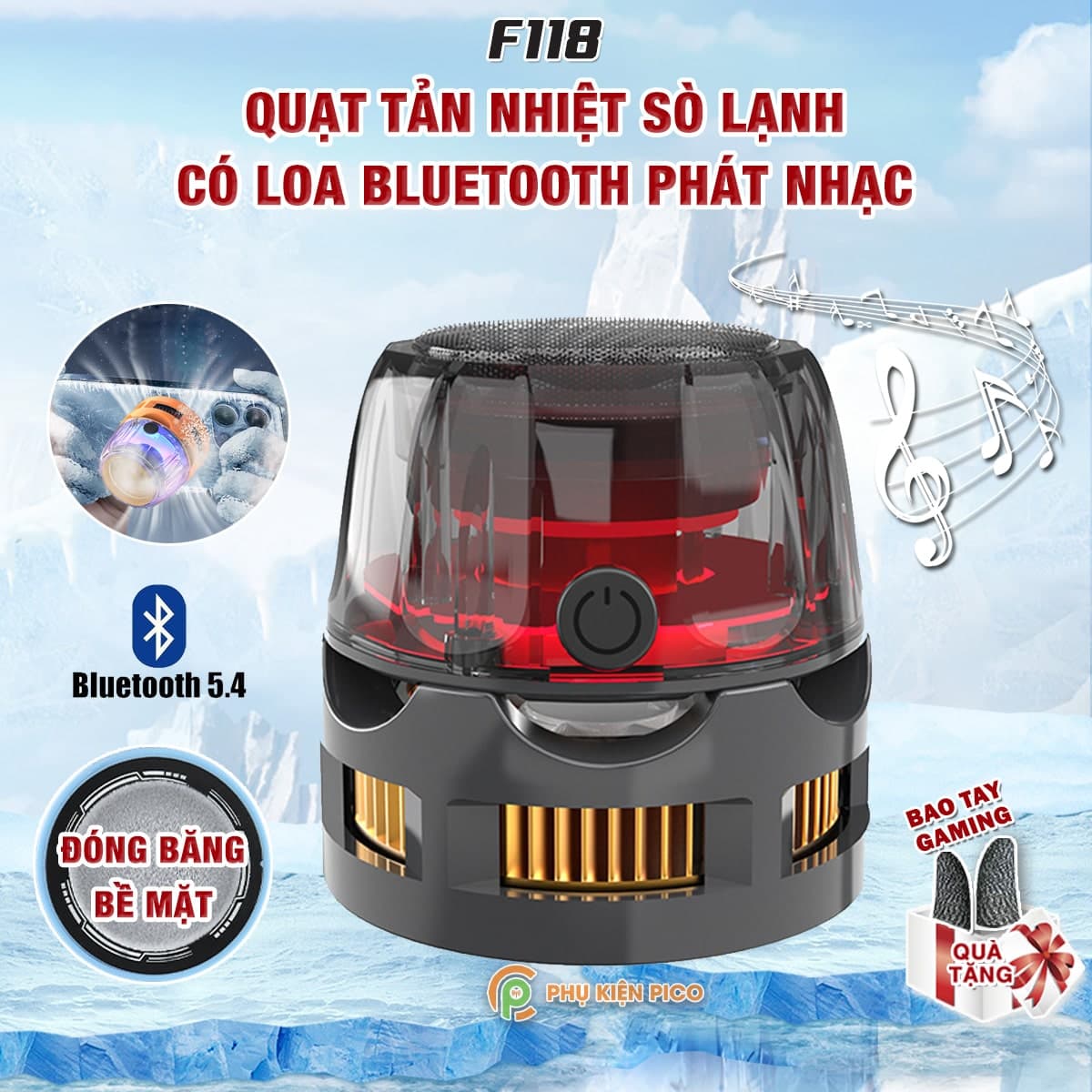 Quạt tản nhiệt sò lạnh F118 có loa bluetooth phát nhạc, Tản nhiệt điện thoại F118 đóng băng kèm loa nghe nhạc