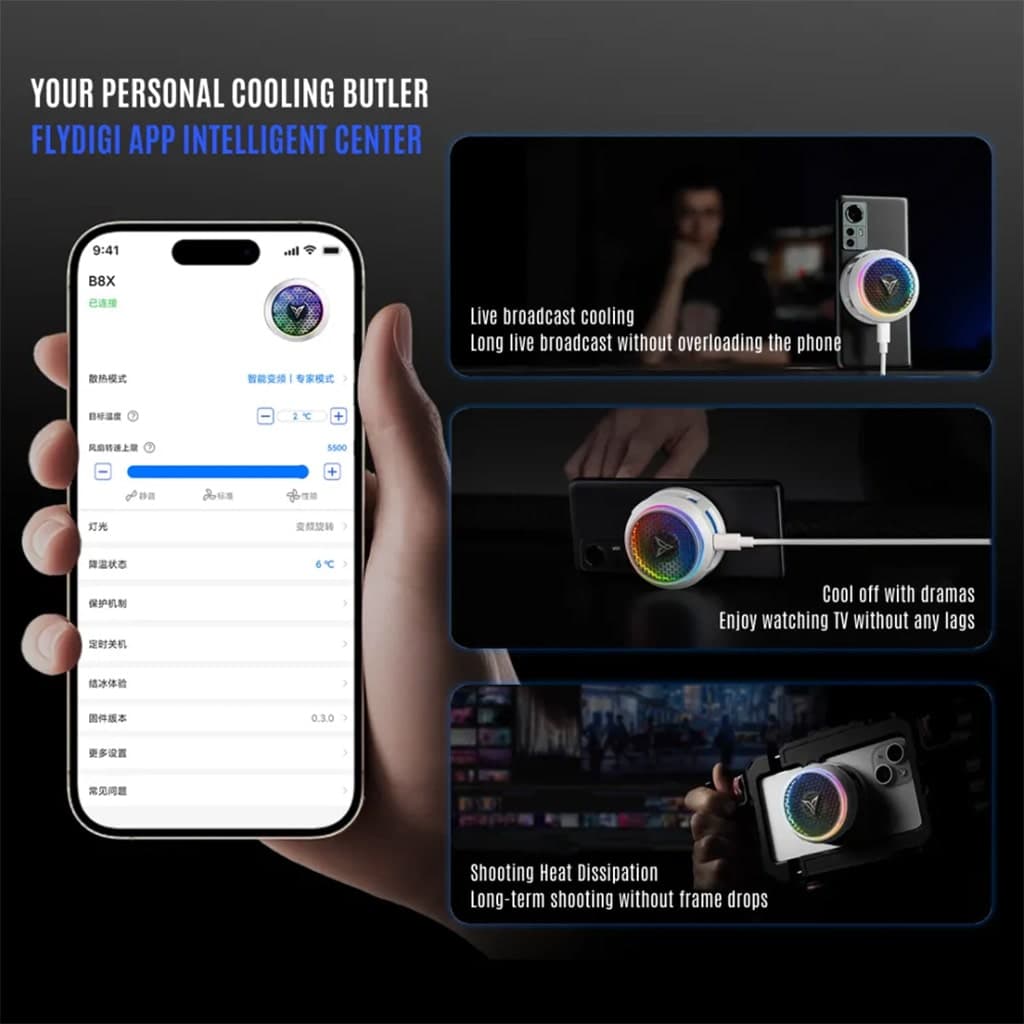 Quạt tản nhiệt điện thoại sò lạnh cao cấp Flydigi B8X 27W Led RGB có App điều điều chỉnh nhiệt độ - 11