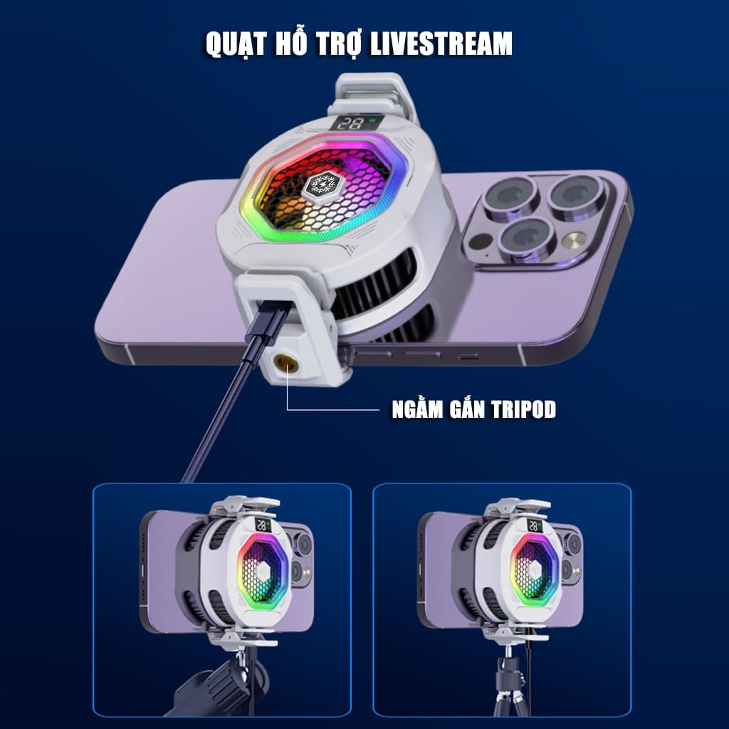 Quạt tản nhiệt điện thoại sò lạnh cao cấp TH12 Pro V2 kiểm soát nhiệt thông minh AI Led RGB làm lạnh không tụt FPS khi chơi game PUBG - 11
