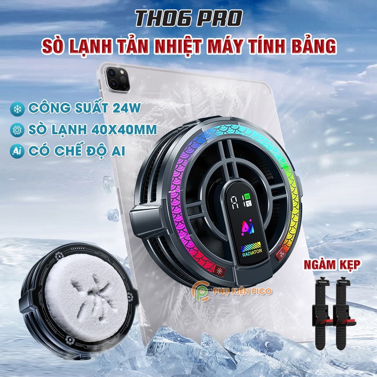 Quạt tản nhiệt ipad máy tính bảng sò lạnh TH06 Pro kiểm soát nhiệt độ thông minh AI công suất 24W