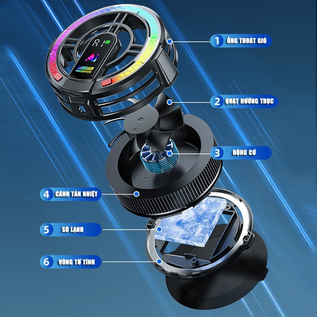 Quạt tản nhiệt ipad máy tính bảng sò lạnh TH06 Pro kiểm soát nhiệt độ thông minh AI công suất 24W - 12
