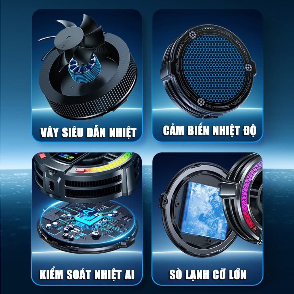 Quạt tản nhiệt ipad máy tính bảng sò lạnh TH06 Pro kiểm soát nhiệt độ thông minh AI công suất 24W - 3