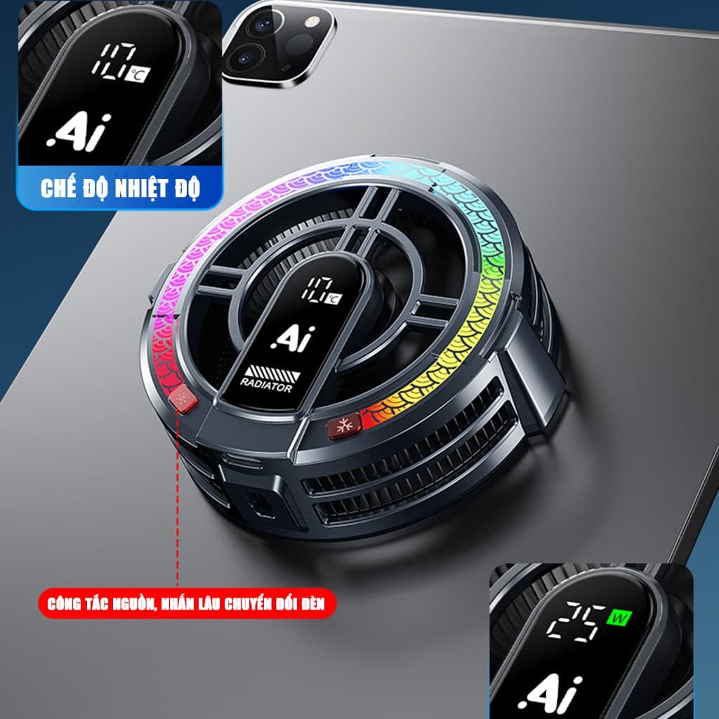 Quạt tản nhiệt ipad máy tính bảng sò lạnh TH06 Pro kiểm soát nhiệt độ thông minh AI công suất 24W - 9