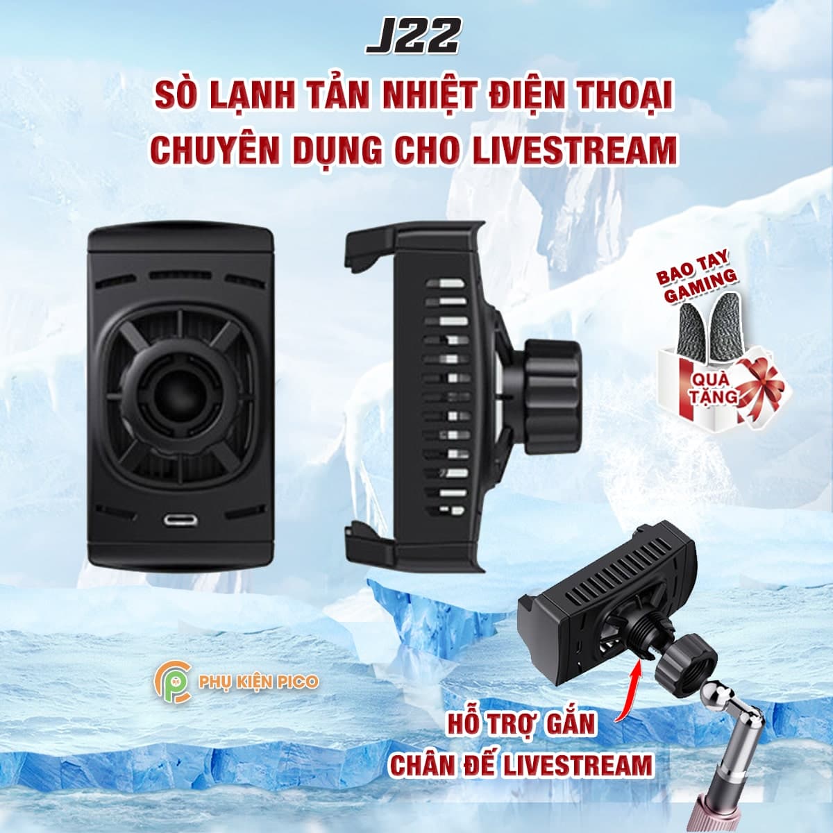 Quạt tản nhiệt điện thoại sò lạnh ngàm kẹp J22 chuyên dụng hỗ trợ livestream độ ồn thấp