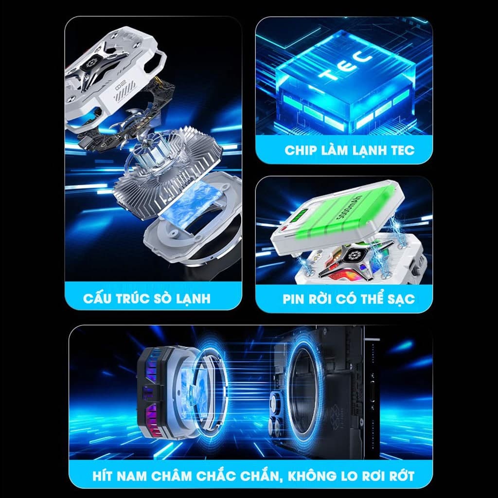 Quạt tản nhiệt điện thoại sò lạnh không dây TH10 Pro pin rời 5000mAh 7 cấp độ làm lạnh Led RGB từ tính có ngàm kẹp đóng băng full mặt - 3