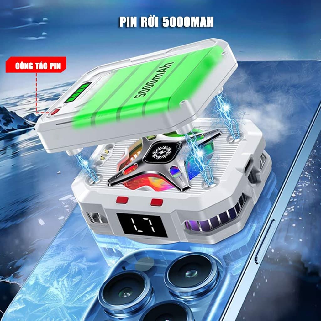 Quạt tản nhiệt điện thoại sò lạnh không dây TH10 Pro pin rời 5000mAh 7 cấp độ làm lạnh Led RGB từ tính có ngàm kẹp đóng băng full mặt - 4