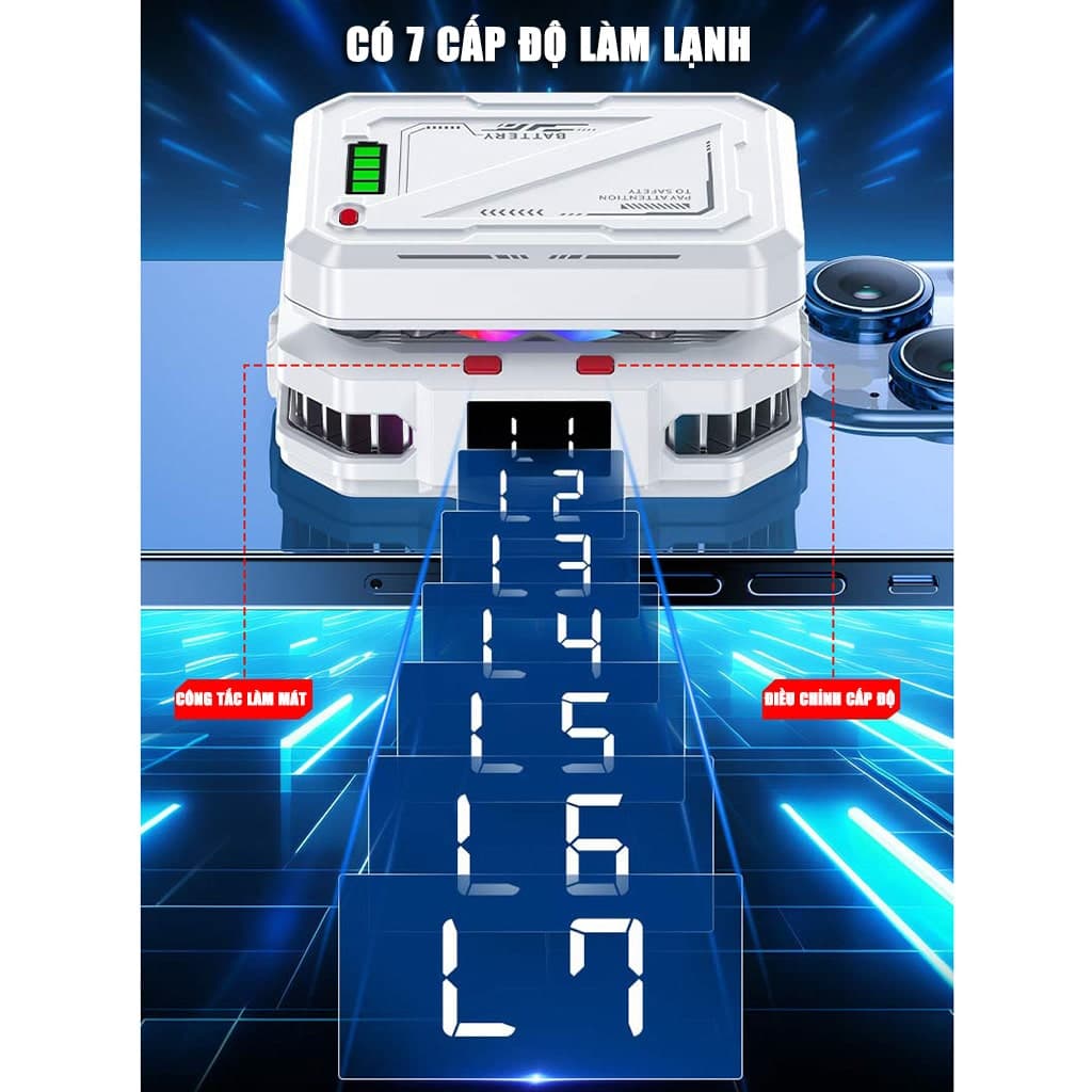 Quạt tản nhiệt điện thoại sò lạnh không dây TH10 Pro pin rời 5000mAh 7 cấp độ làm lạnh Led RGB từ tính có ngàm kẹp đóng băng full mặt - 6