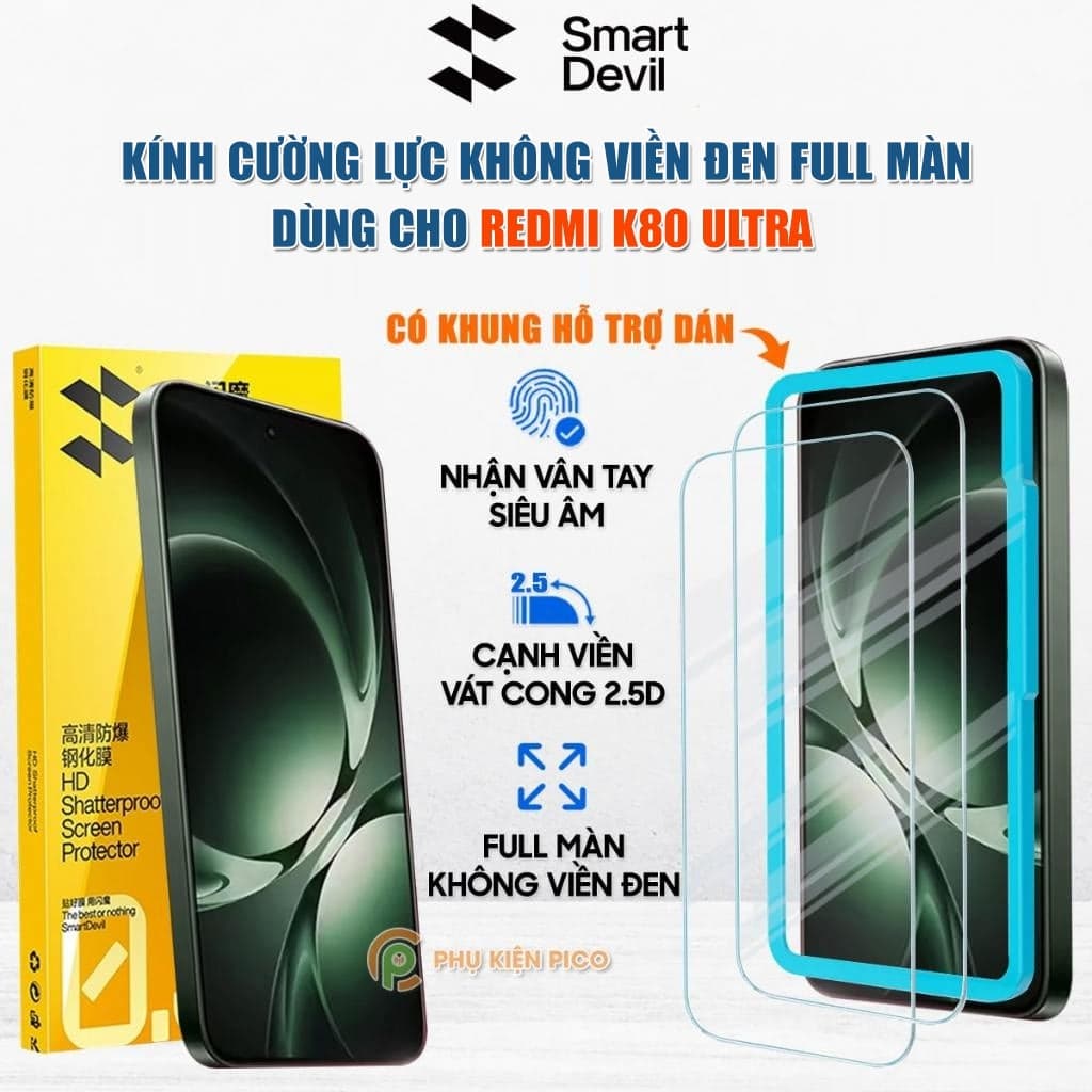 Kính cường lực Xiaomi Redmi K80 Ultra trong suốt full màn hình chính hãng Smart Devil