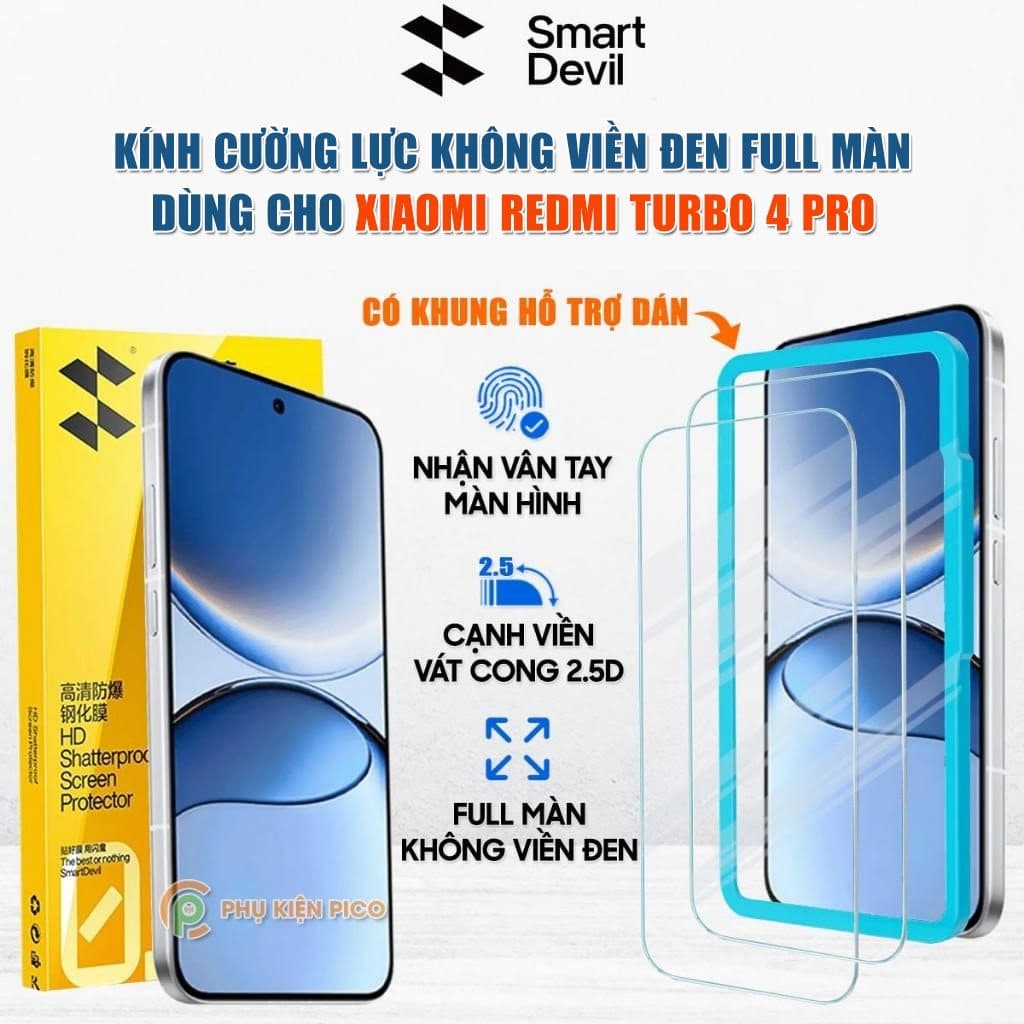 Kính cường lực Xiaomi Redmi Turbo 4 Pro trong suốt full màn hình chính hãng Smart Devil