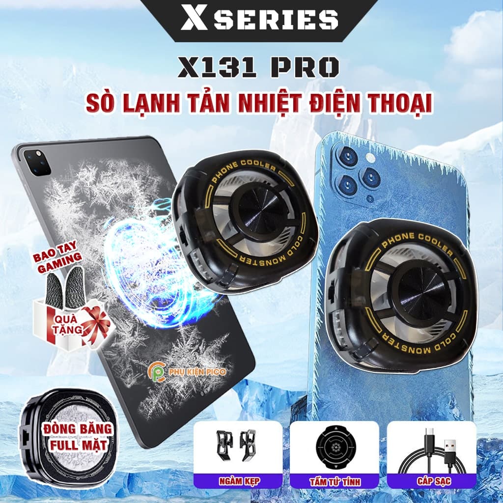 Quạt tản nhiệt điện thoại sò lạnh từ tính có ngàm kẹp rời X131 Pro đóng băng full mặt Led RGB Gaming