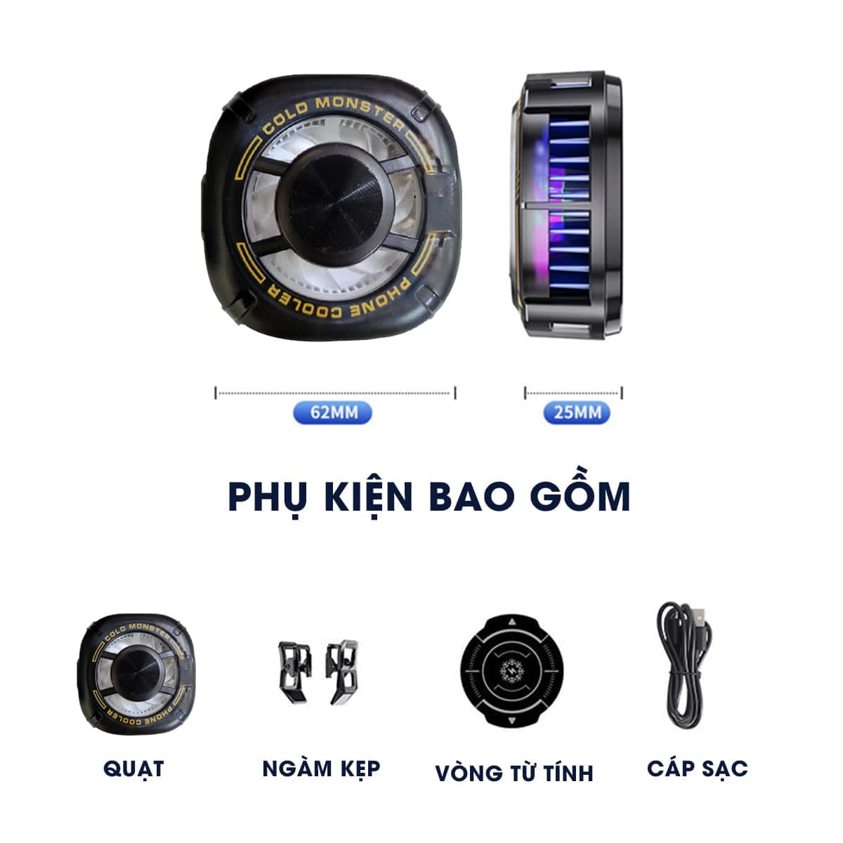 Quạt tản nhiệt điện thoại sò lạnh từ tính có ngàm kẹp rời X131 Pro đóng băng full mặt Led RGB Gaming - 2