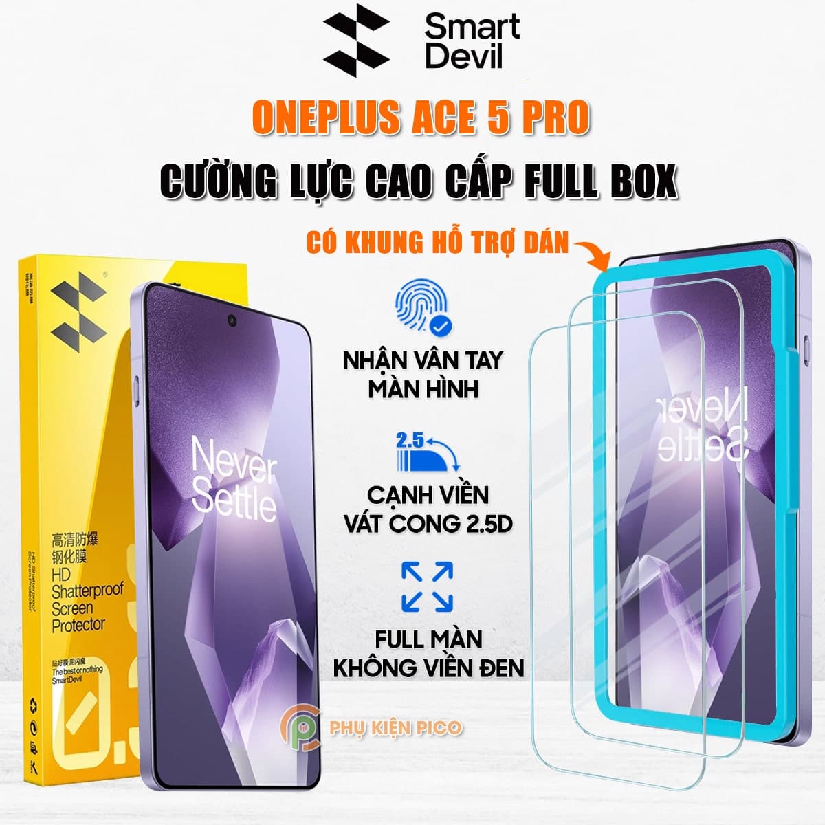 Kính cường lực Oneplus Ace 5 Pro trong suốt full màn hình chính hãng Smart Devil