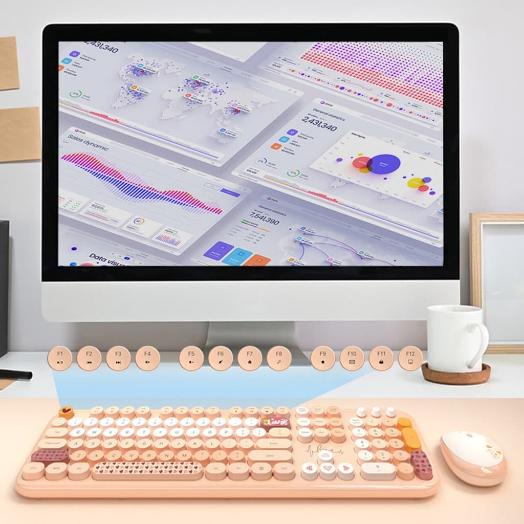 Bộ bàn phím chuột không dây cute Lovely - chuột máy tính không dây bàn phím MOFII hồng dễ thương Wireless - 8