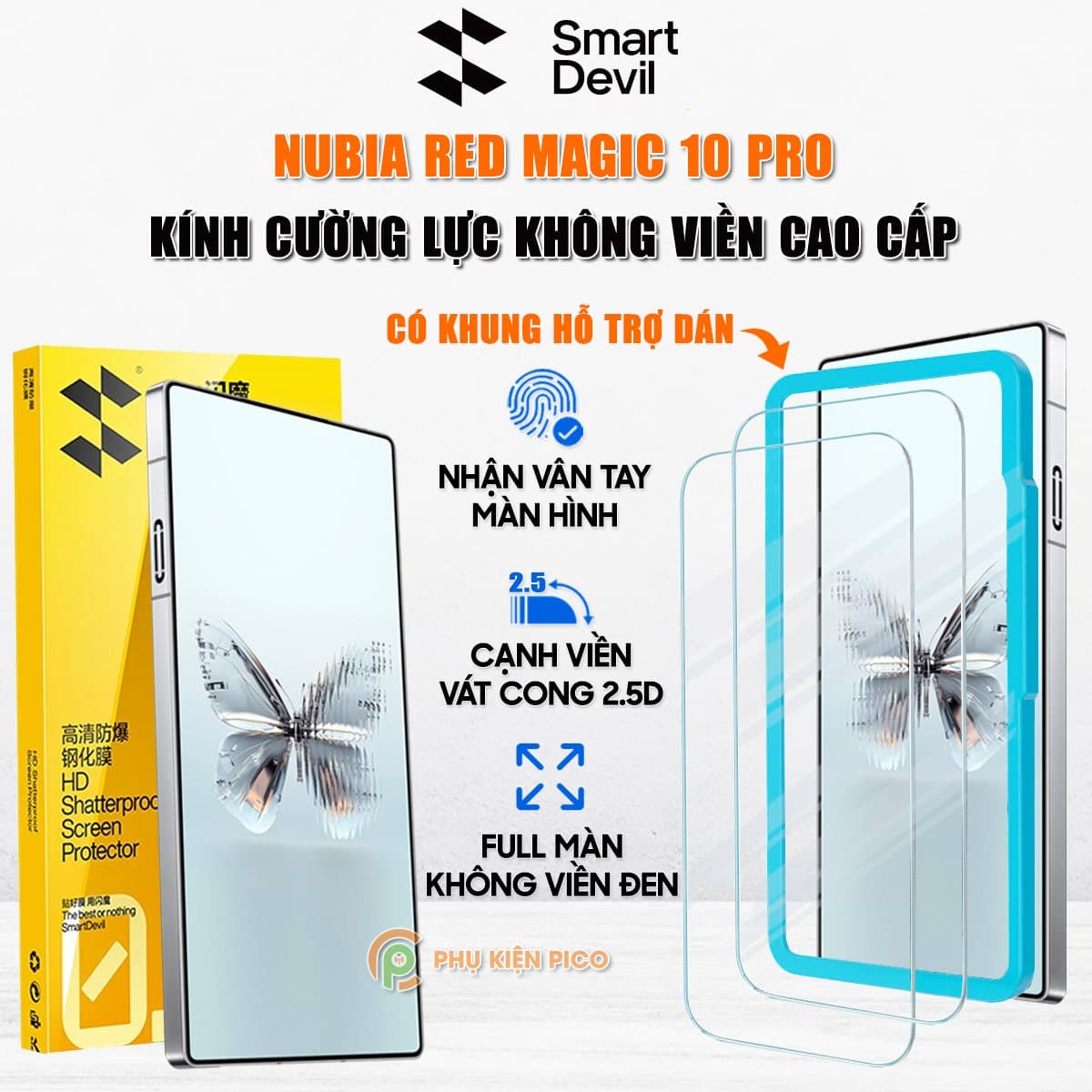 Kính cường lực Nubia Red Magic 10 Pro trong suốt không viền full màn hình chính hãng Smart Devil