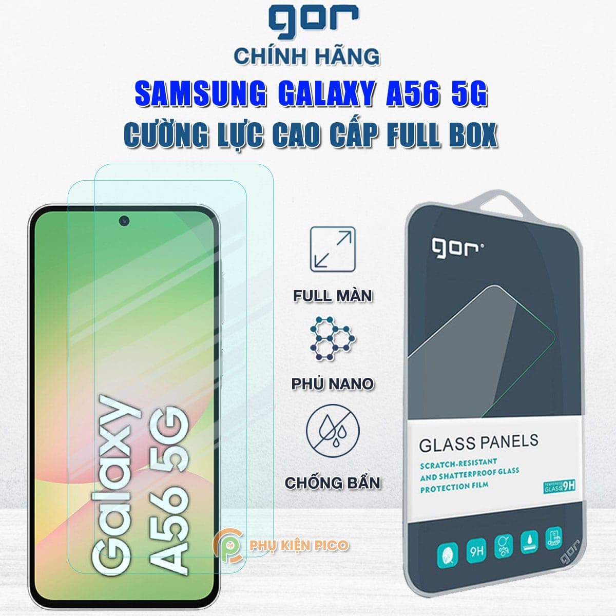 Kính cường lực Samsung Galaxy A56 5G full màn hình chính hãng Gor phủ nano